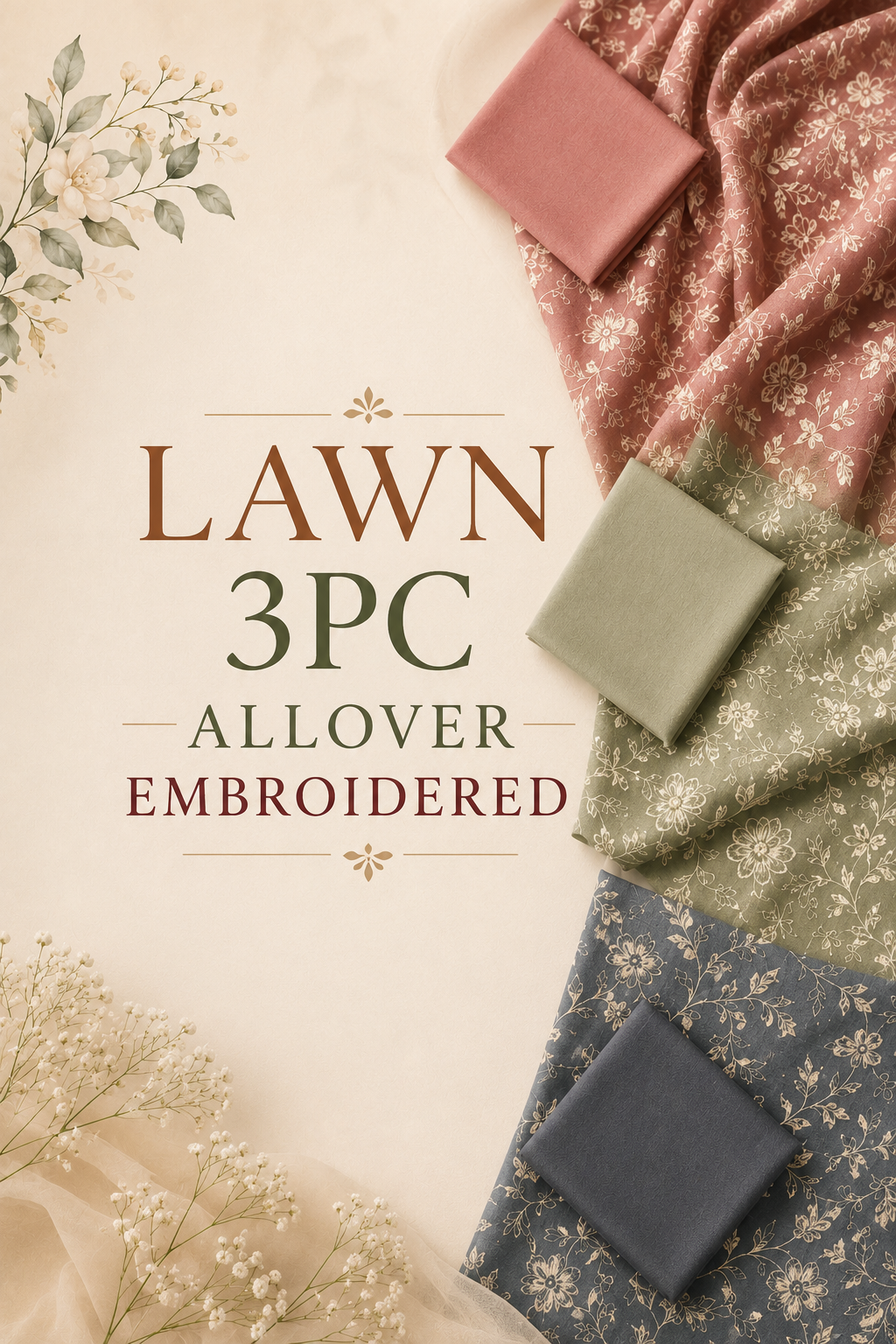 Bareeze lawn 3pc (Allover embroidered)