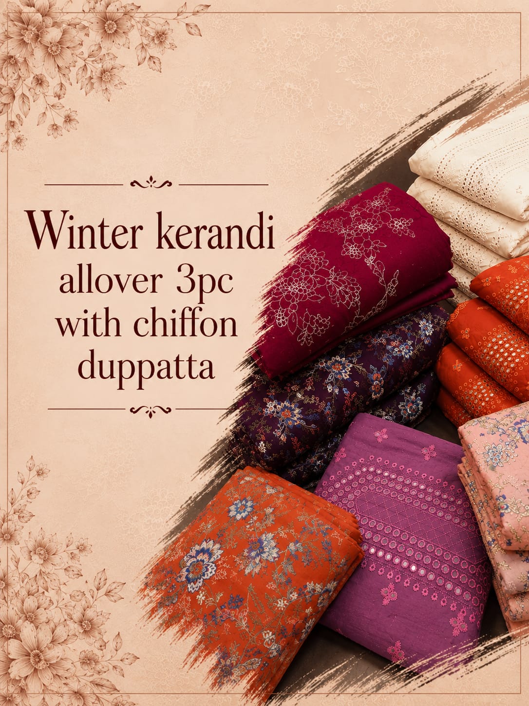 Winter Kerandi 3pc with Chiffon dupatta