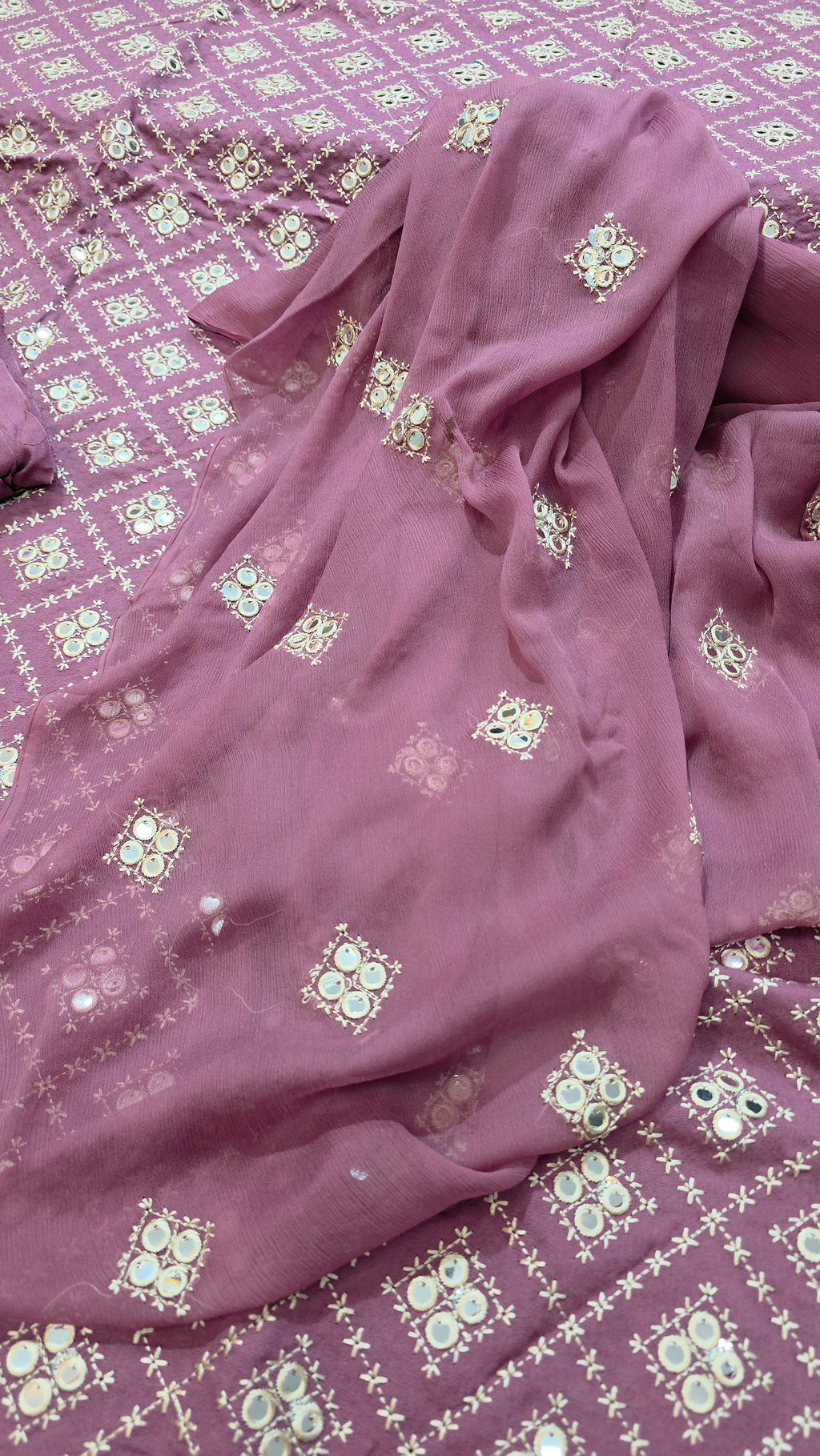 Kerandi 3pc allover embroidered with chiffon duppatta