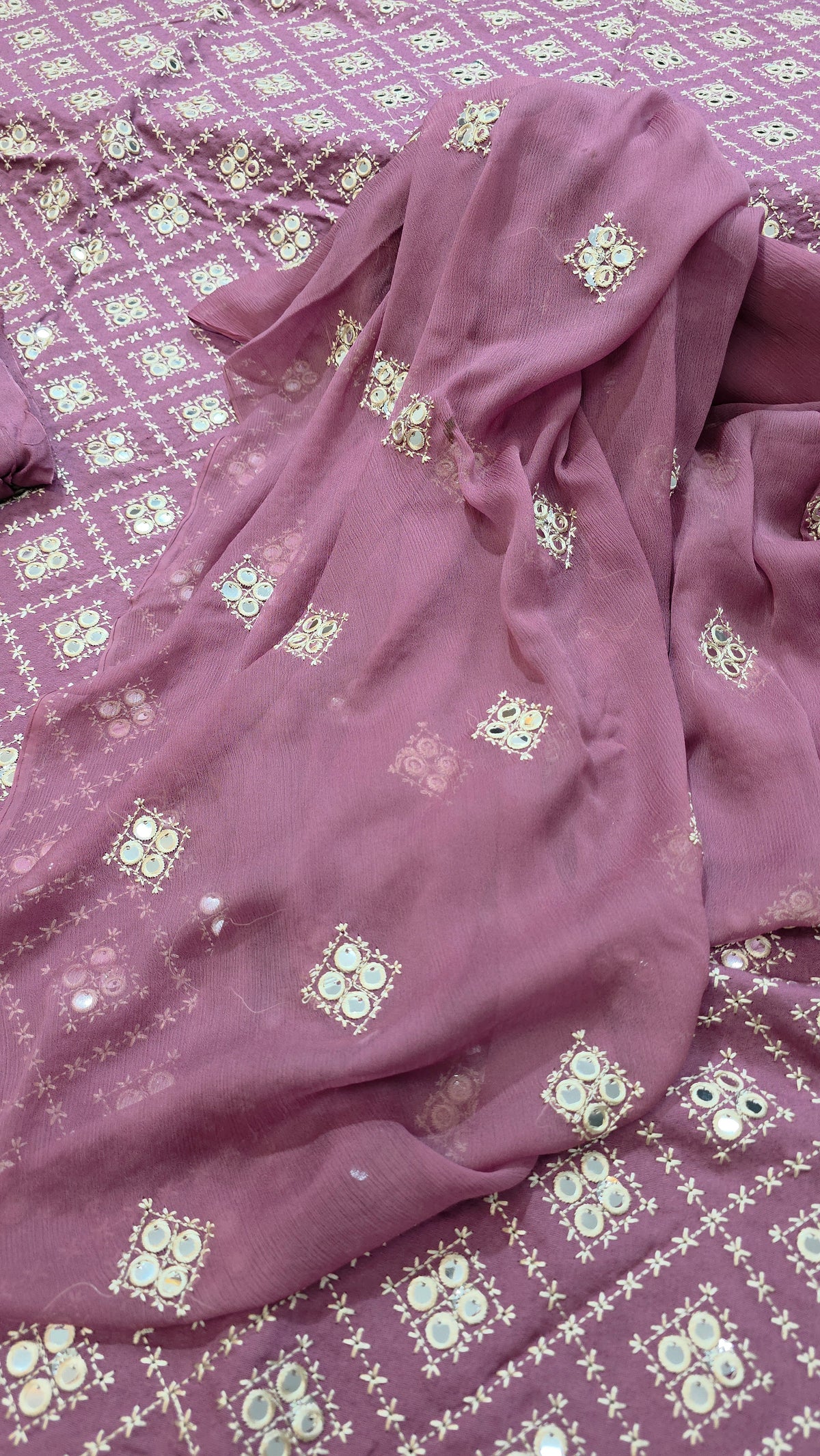 Kerandi 3pc allover embroidered with chiffon duppatta
