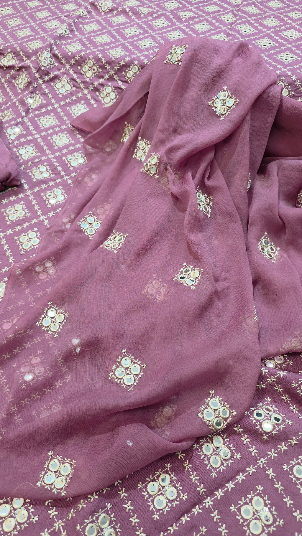 Kerandi 3pc allover embroidered with chiffon duppatta