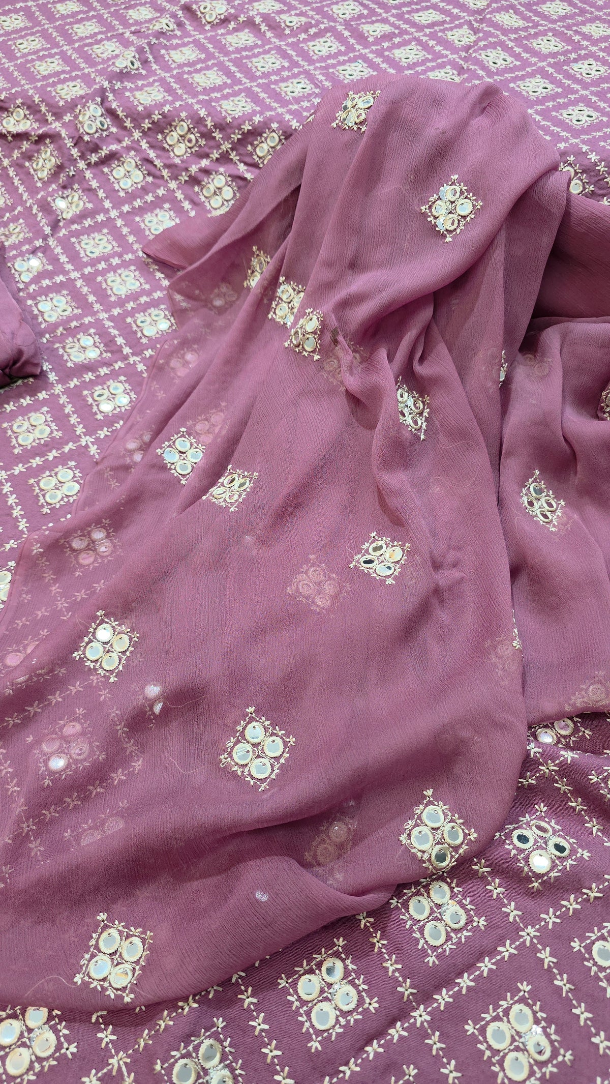 Kerandi 3pc allover embroidered with chiffon duppatta