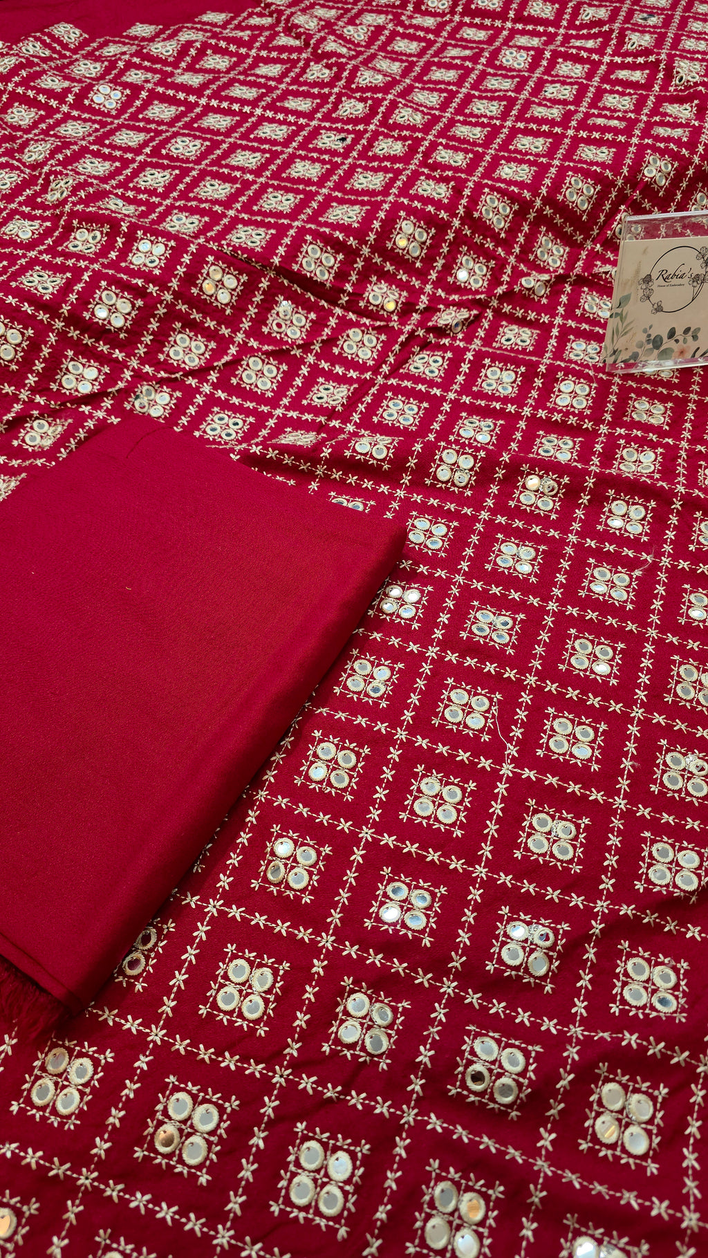 Kerandi 3pc allover embroidered with chiffon duppatta