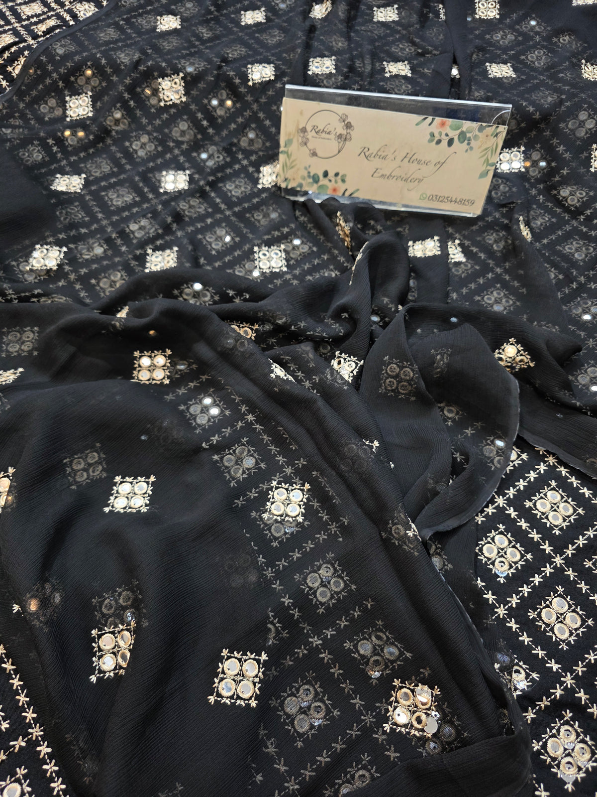 Kerandi 3pc allover embroidered with chiffon duppatta