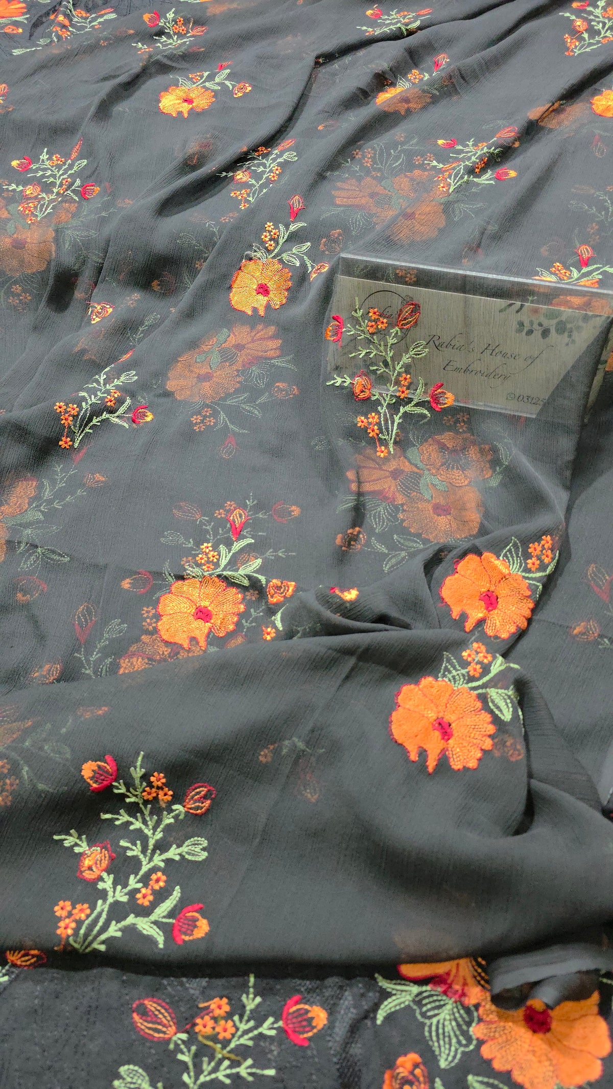 Winter kerandi allover embroidered with chiffon duppatta