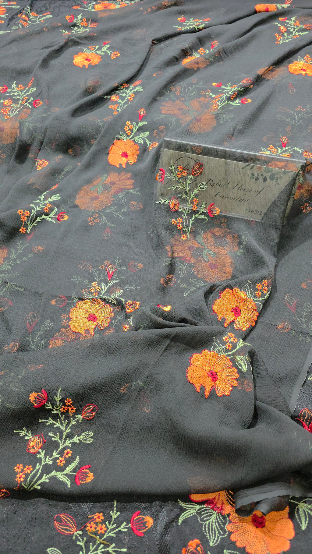Winter kerandi allover embroidered with chiffon duppatta