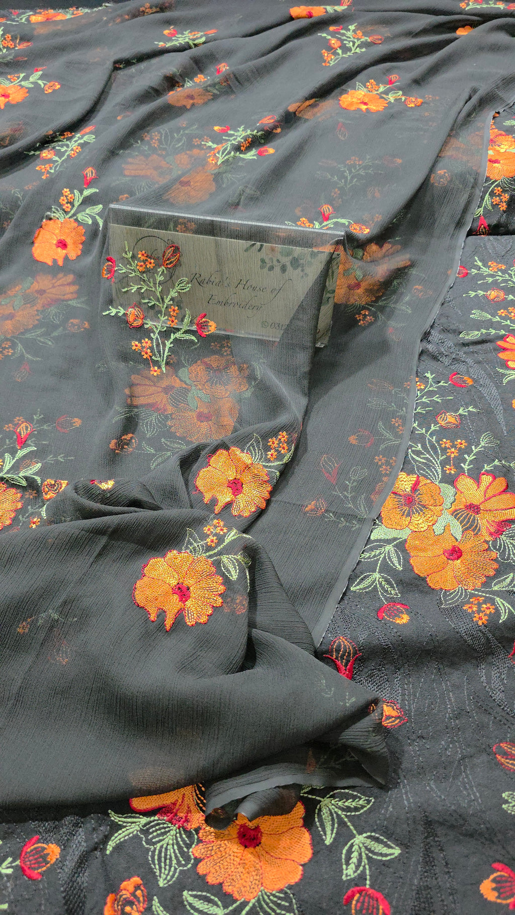Winter kerandi allover embroidered with chiffon duppatta