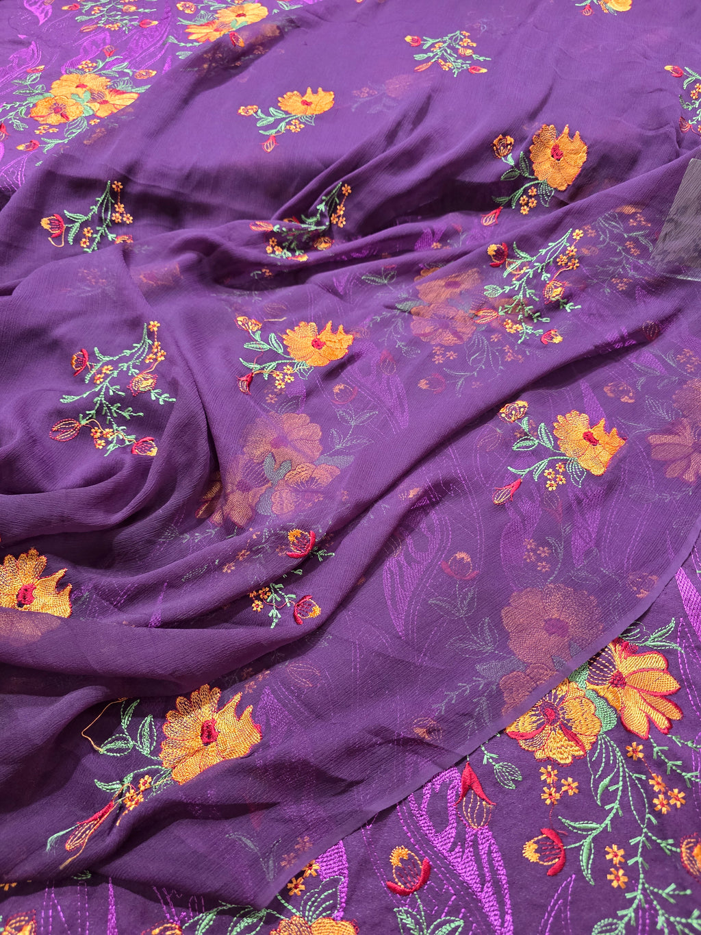 Kerandi allover embroidered with chiffon duppatta