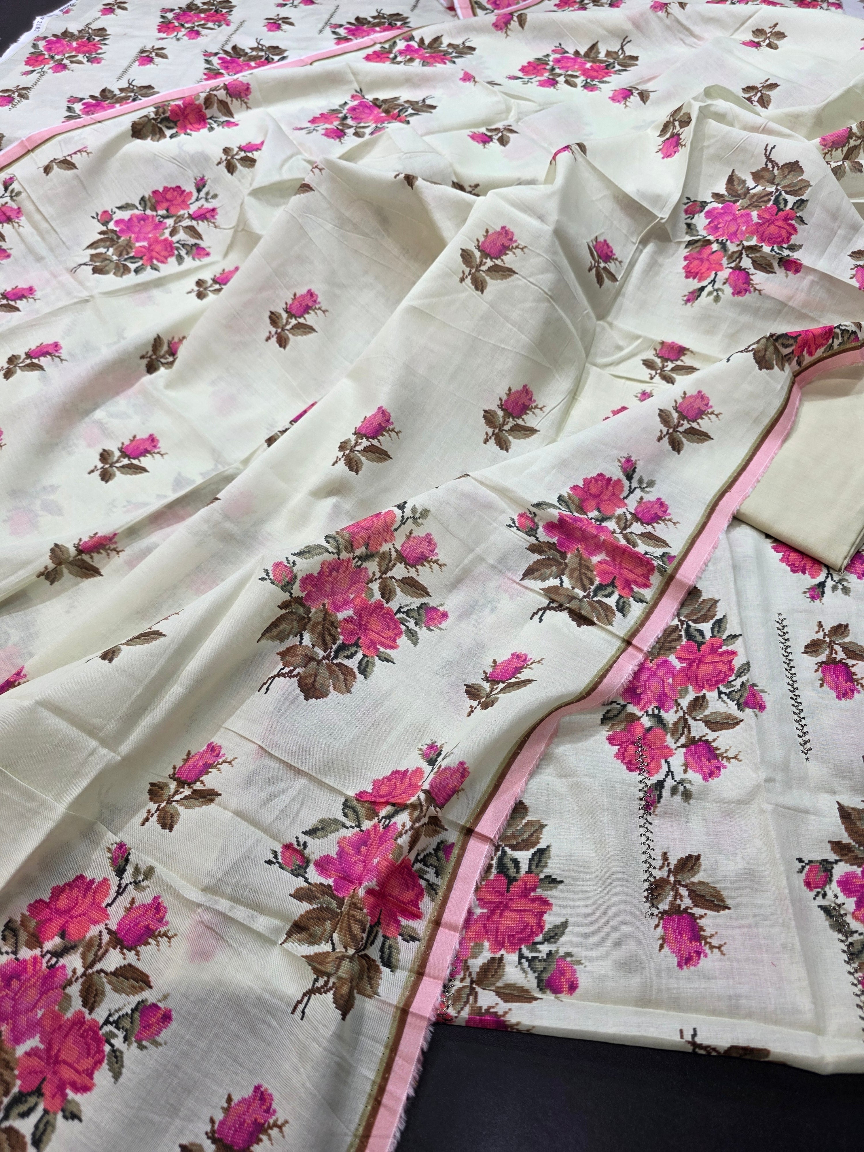 Bareeze lawn 3pc printed plus embroidered