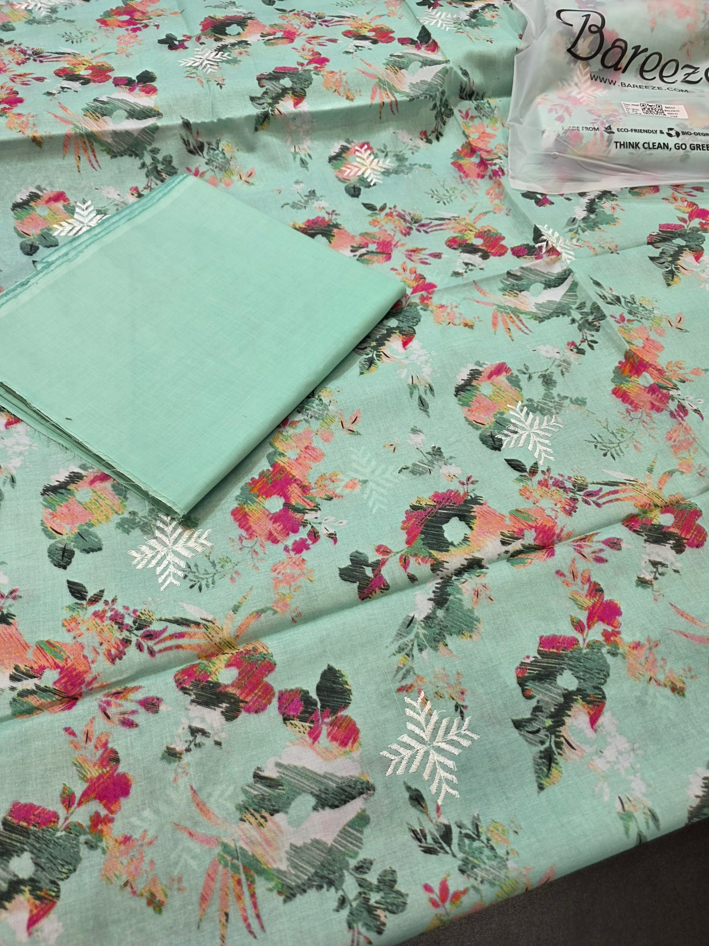 Bareeze lawn 3pc printed plus embroidery