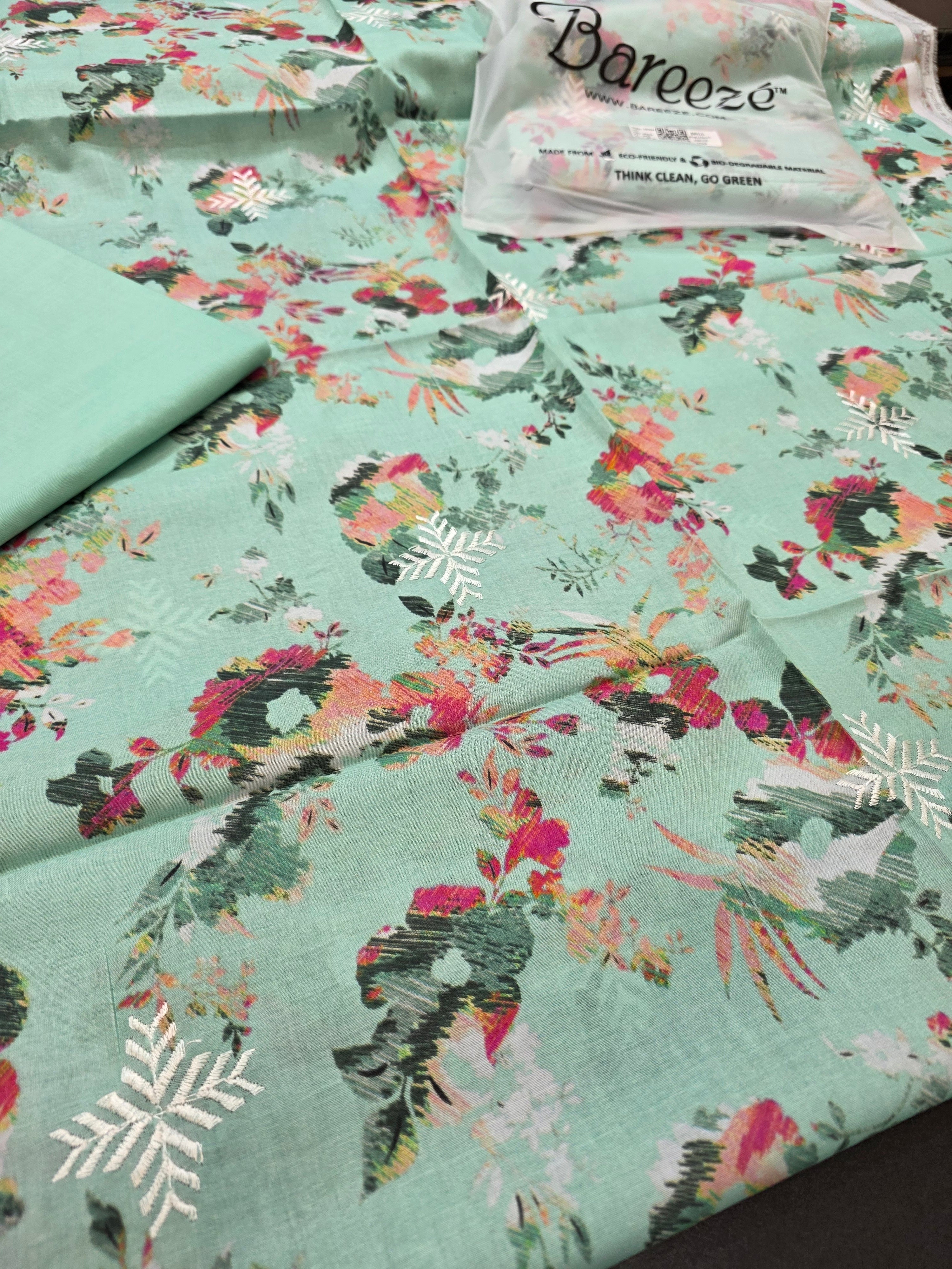 Bareeze lawn 3pc printed plus embroidery