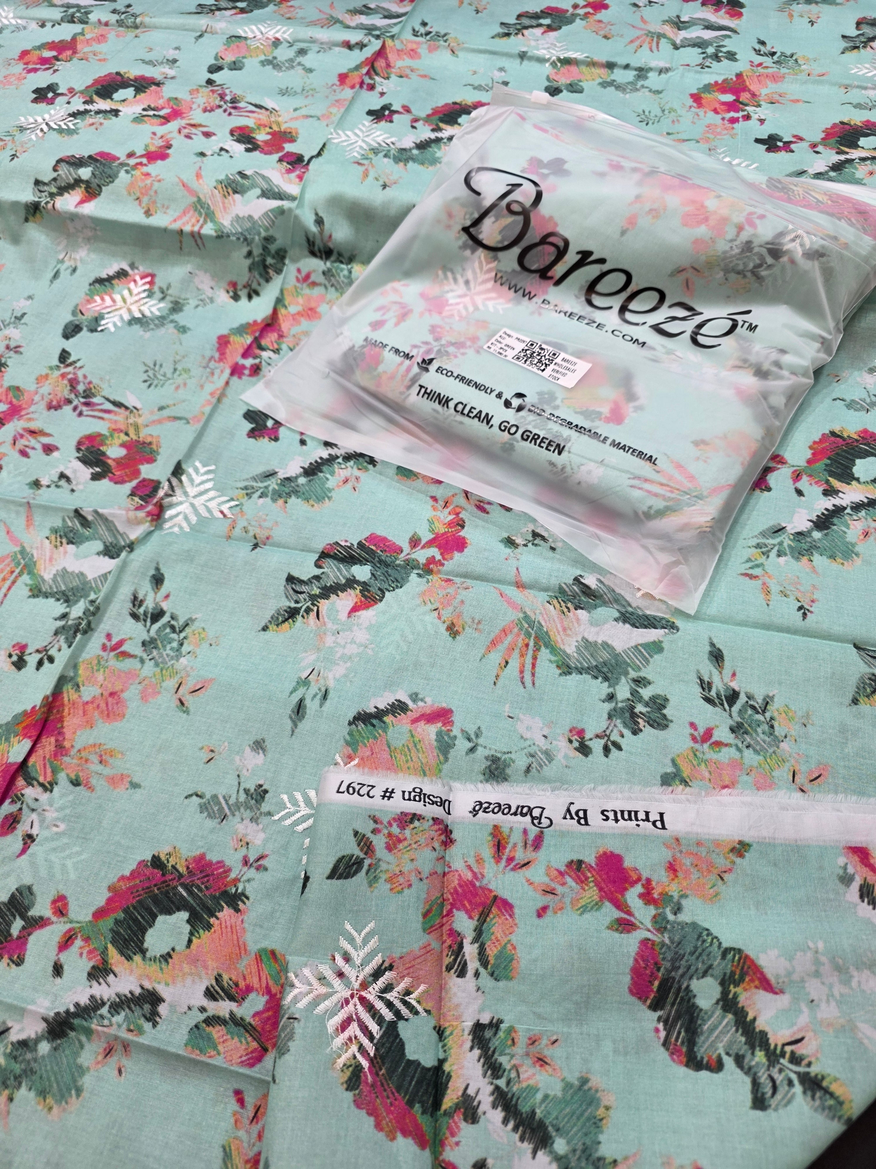 Bareeze lawn 3pc printed plus embroidery
