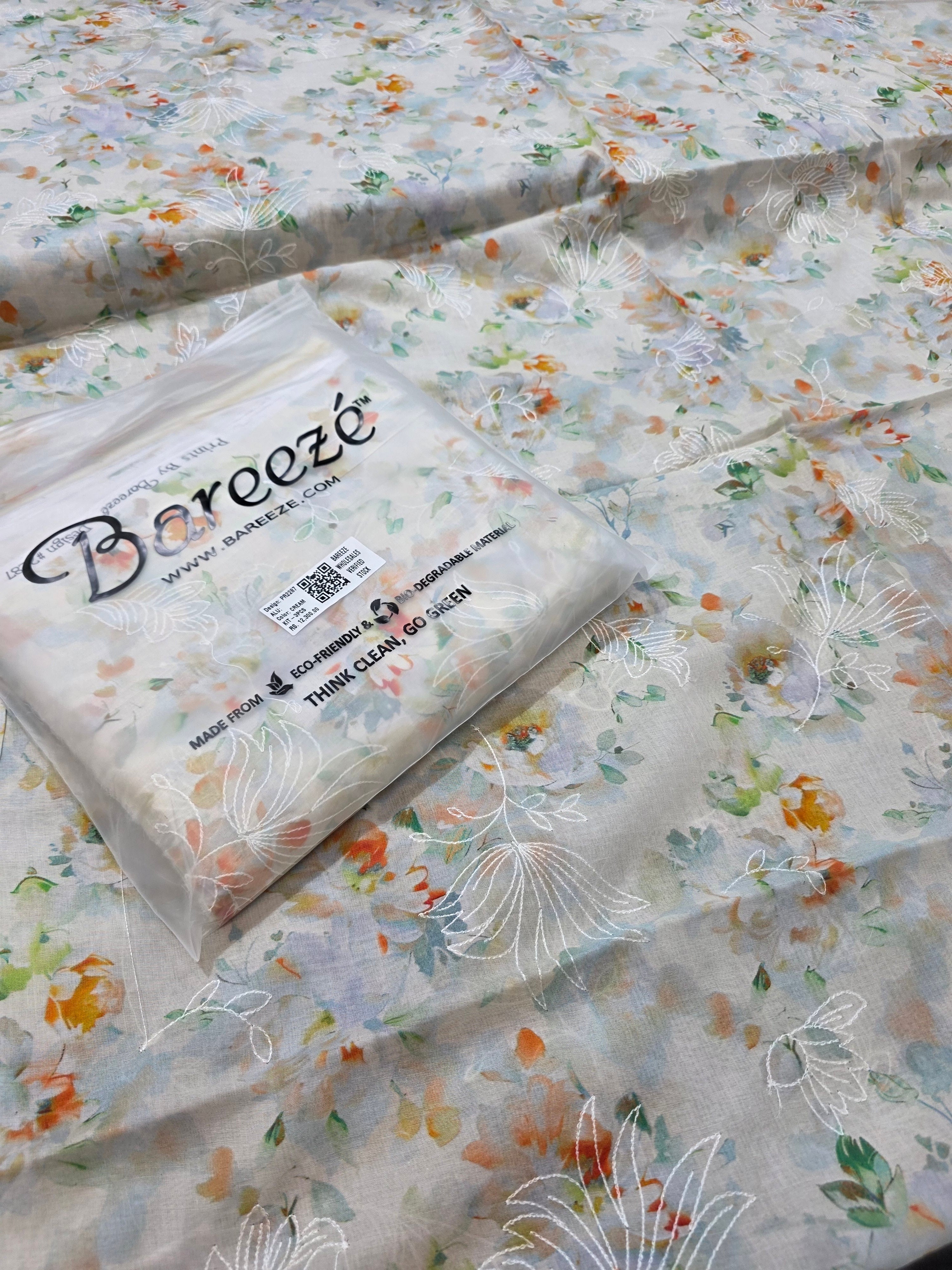 Bareeze lawn 3pc printed plus embroidery
