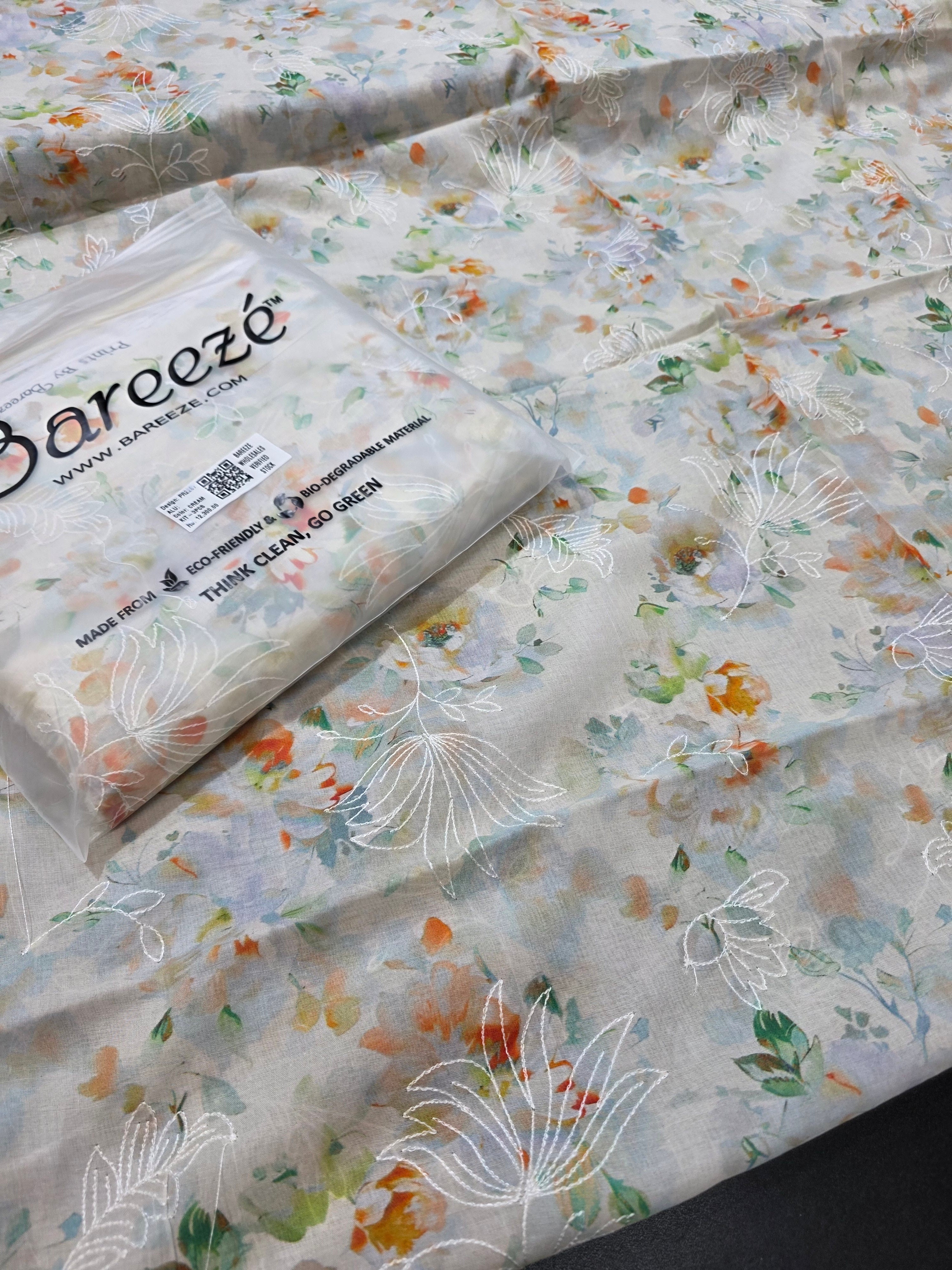 Bareeze lawn 3pc printed plus embroidery