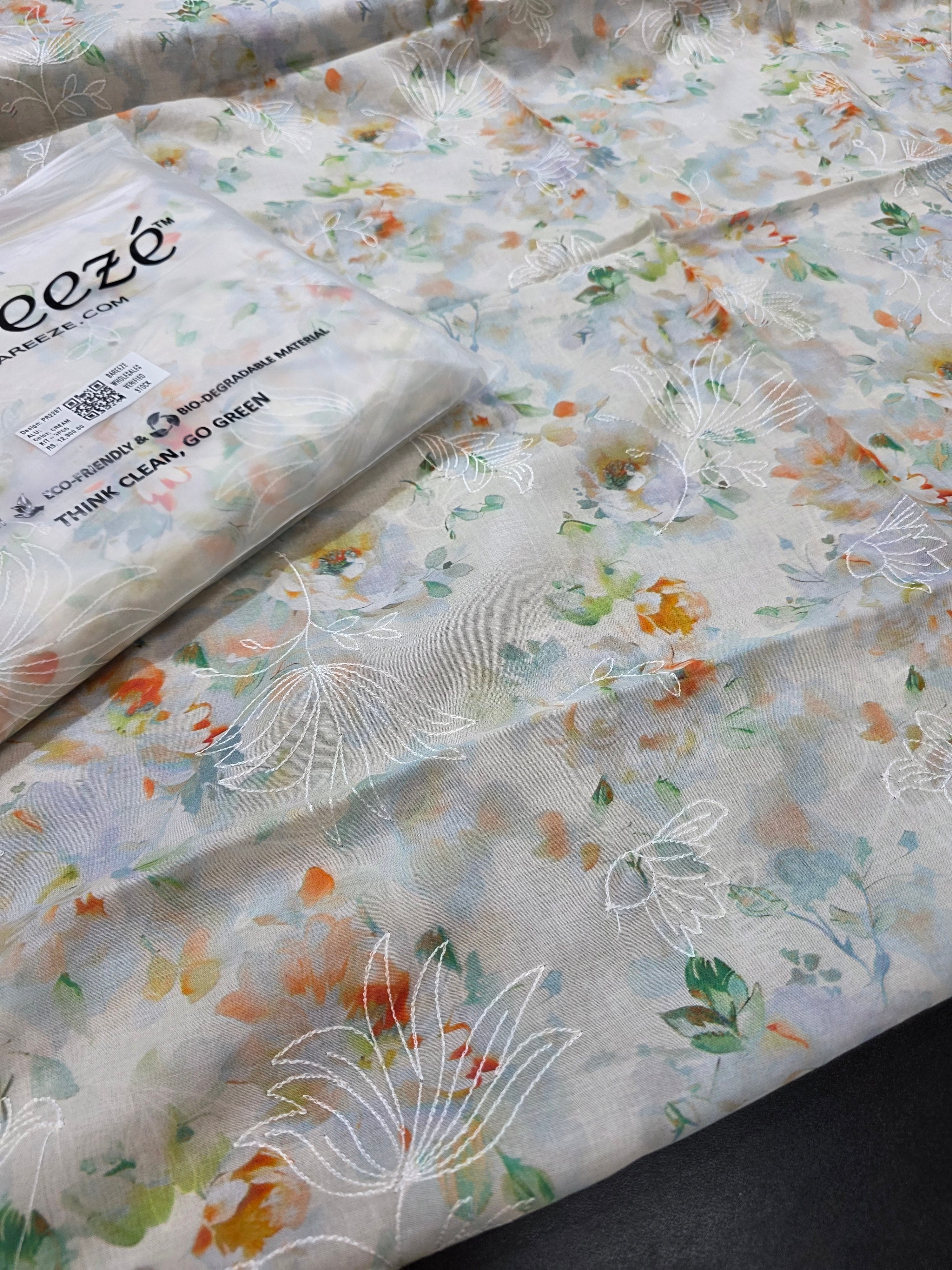 Bareeze lawn 3pc printed plus embroidery