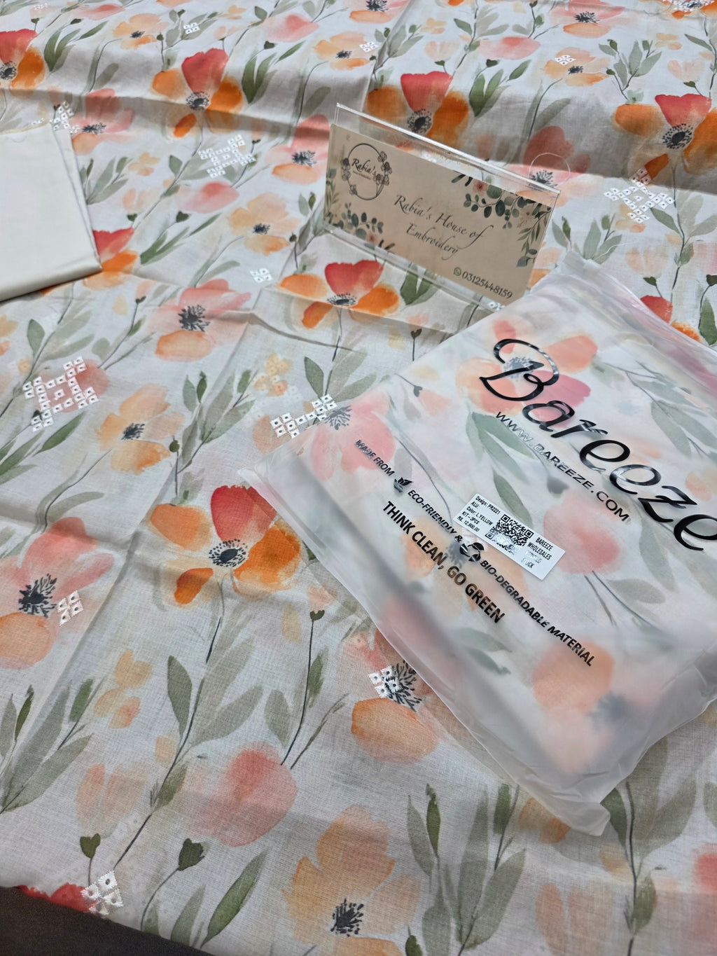 Bareeze printed 3pc plus embroidered