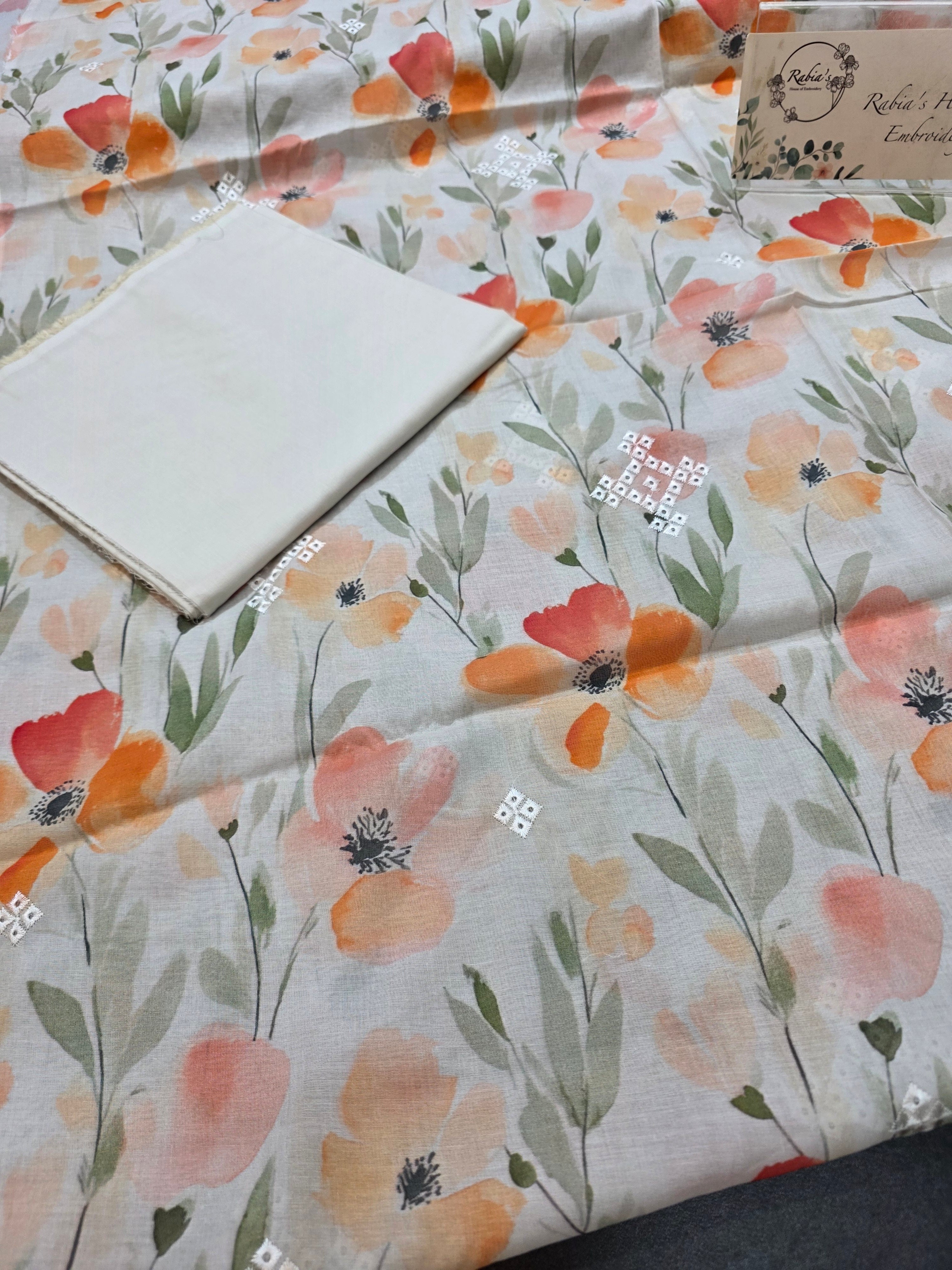 Bareeze printed 3pc plus embroidered