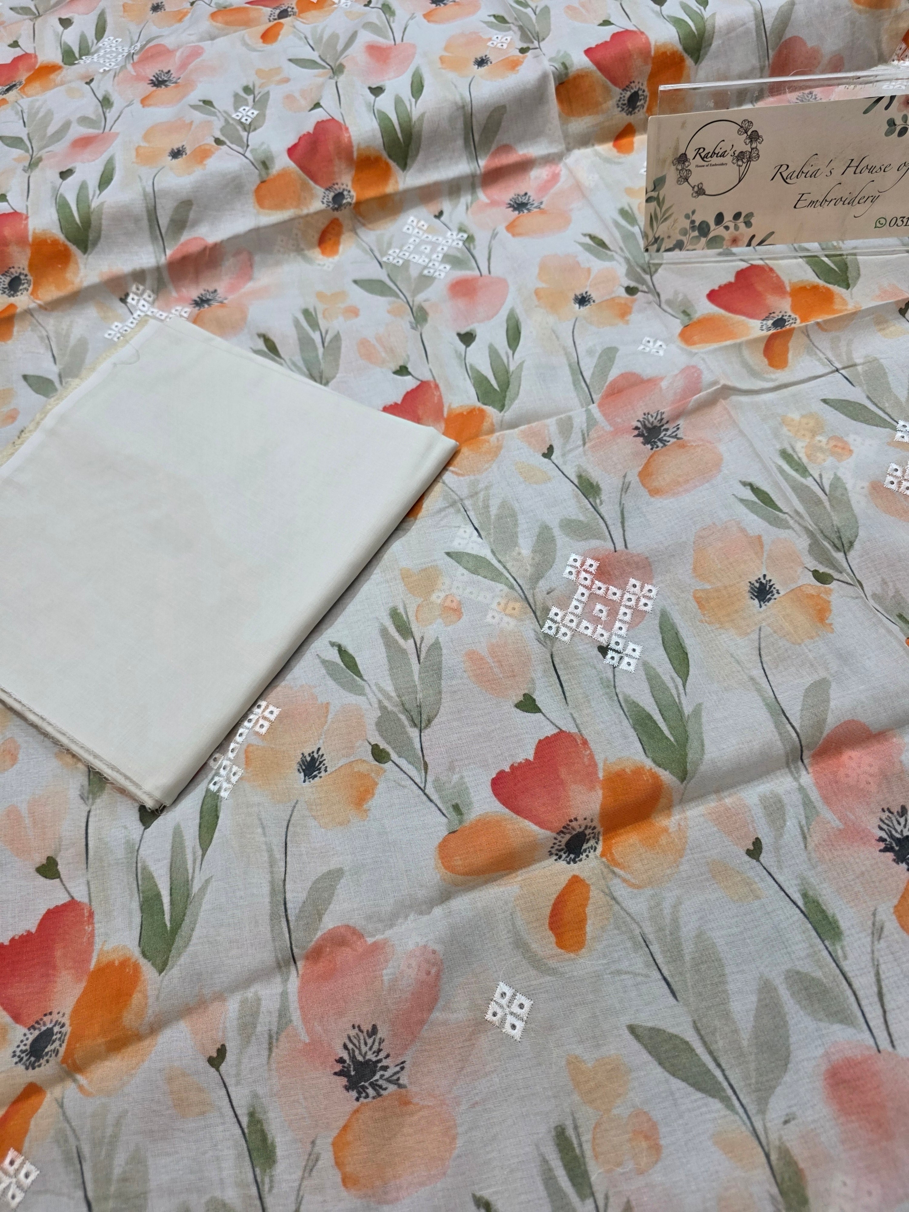 Bareeze printed 3pc plus embroidered