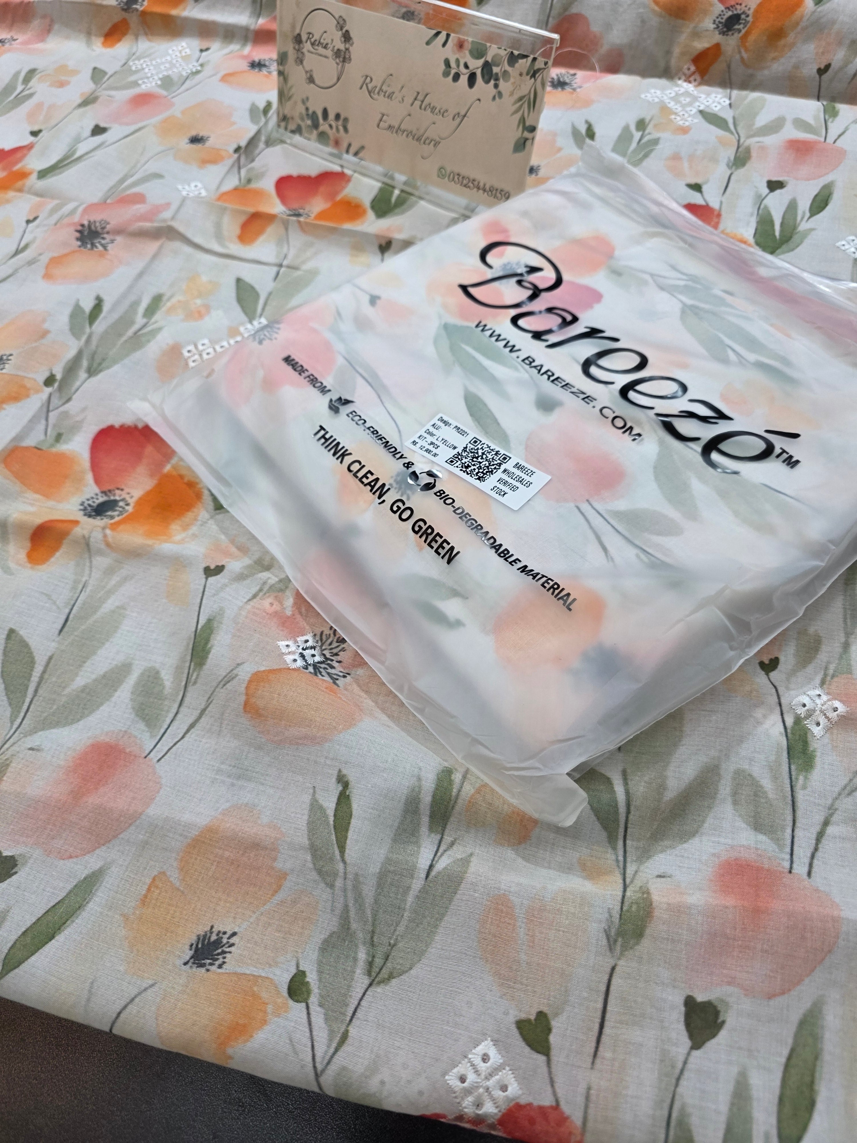 Bareeze printed 3pc plus embroidered