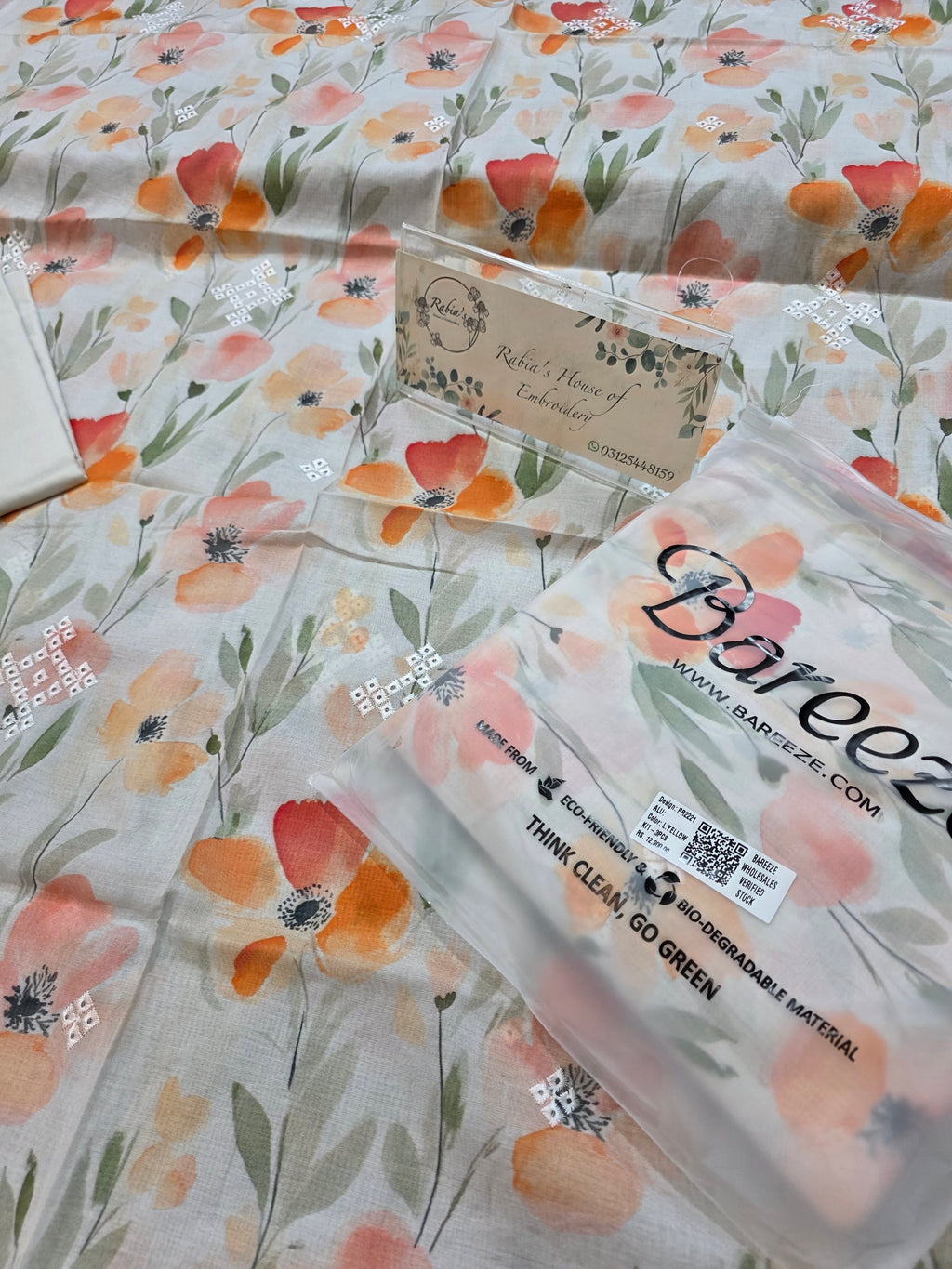 Bareeze printed 3pc plus embroidered