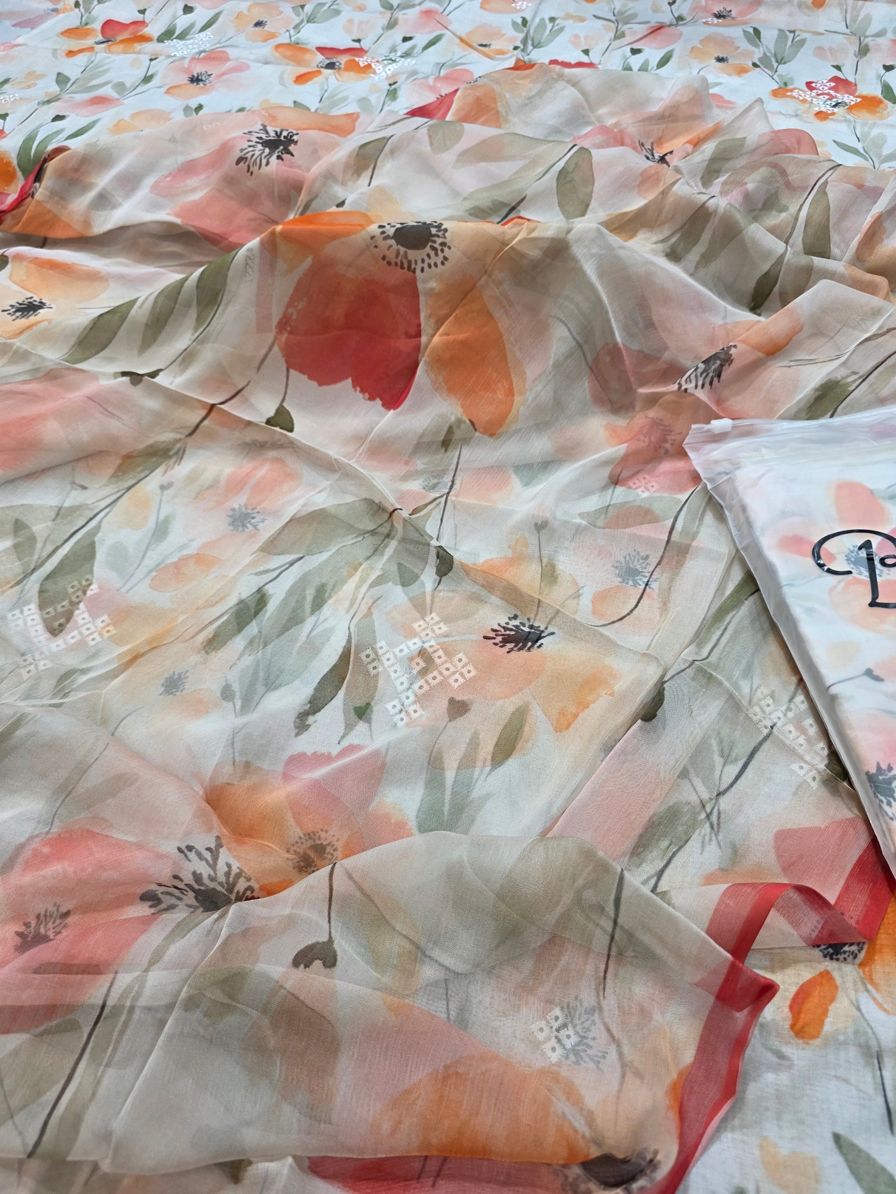 Bareeze printed 3pc plus embroidered