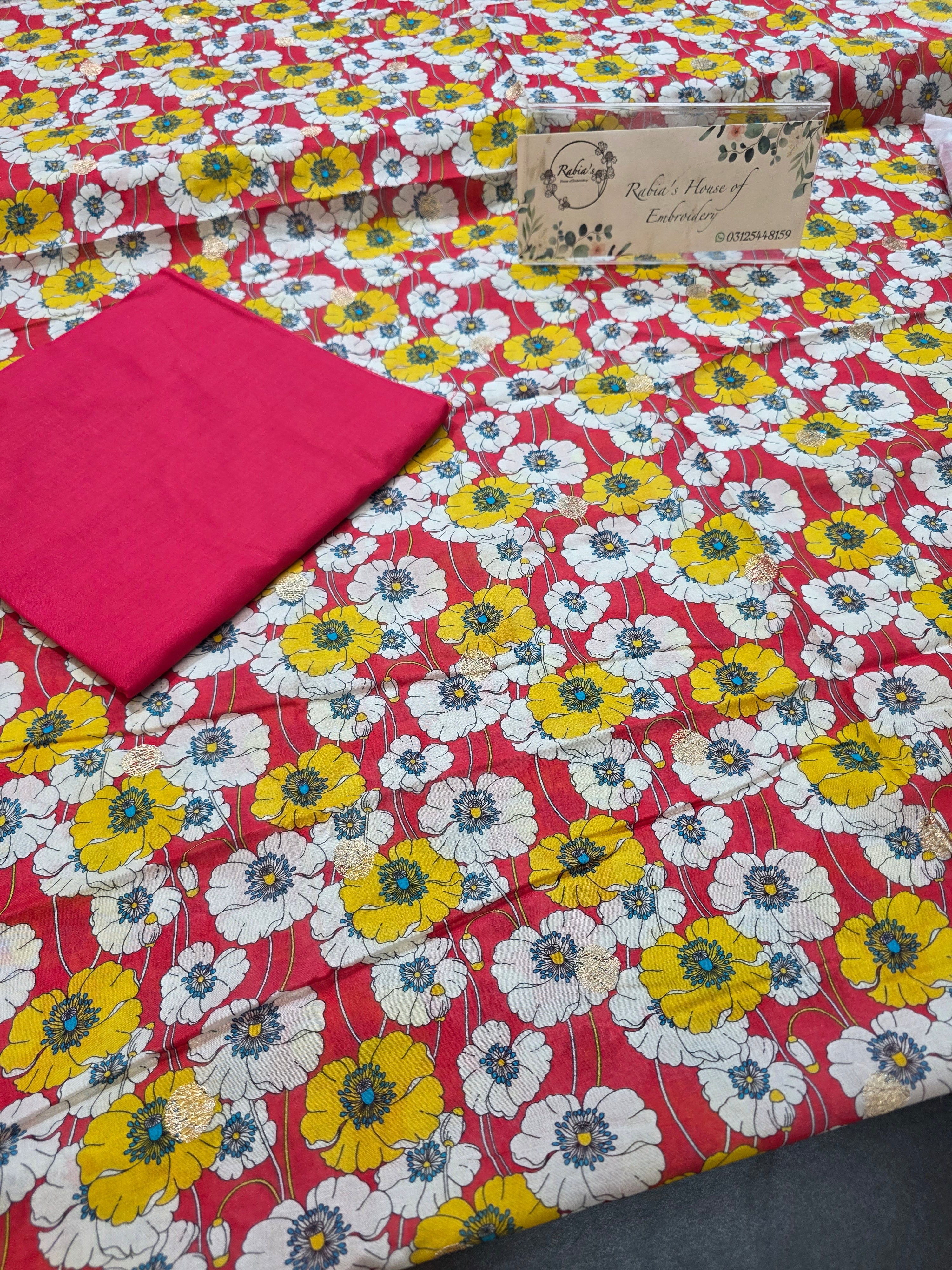 Bareeze printed 3pc plus embroidered
