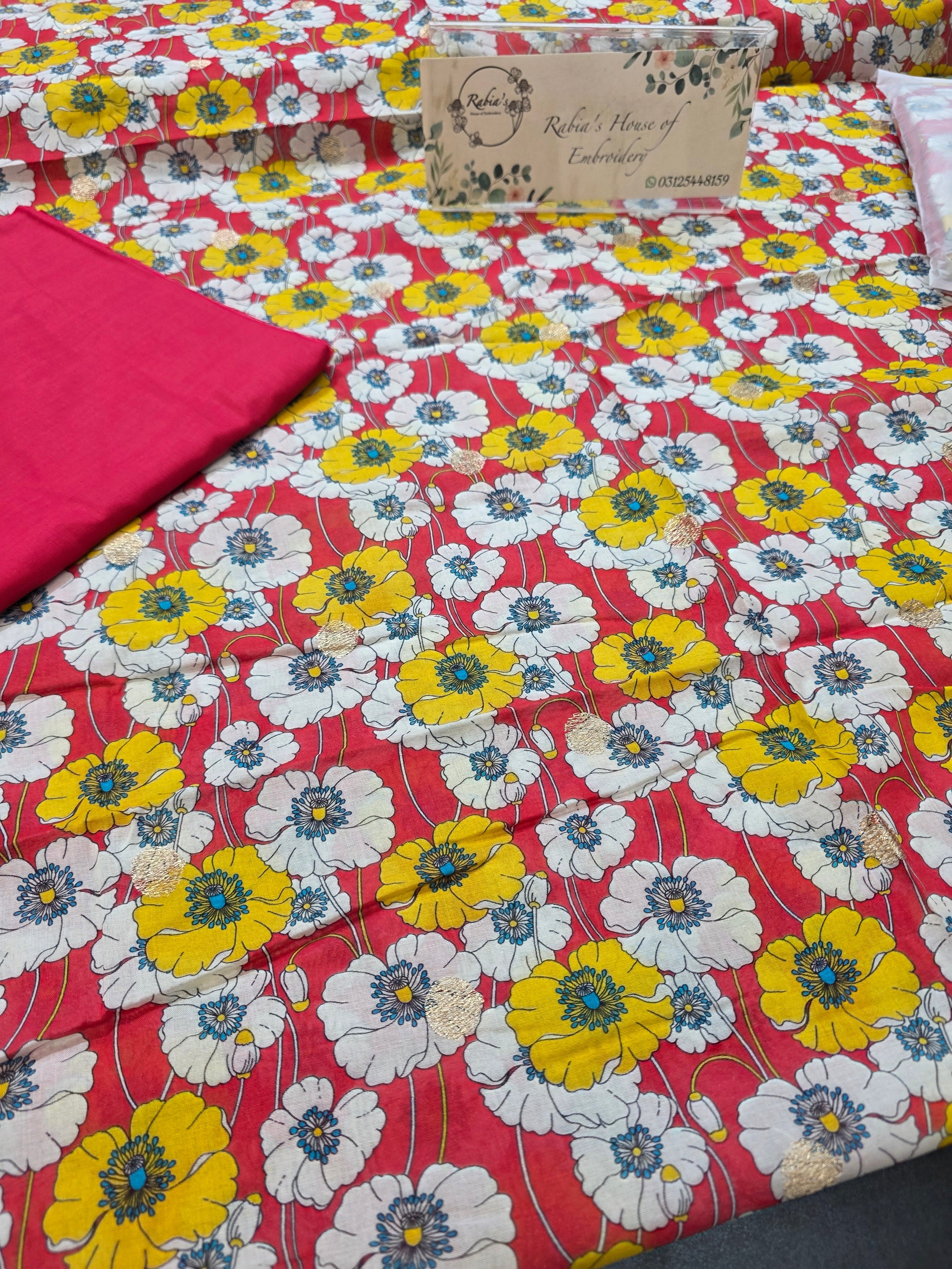 Bareeze printed 3pc plus embroidered