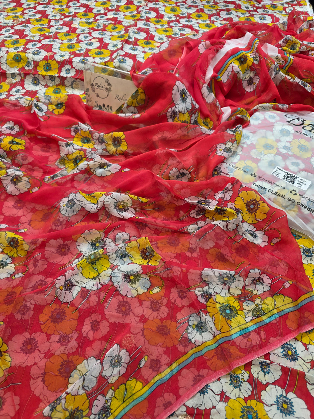 Bareeze printed 3pc plus embroidered