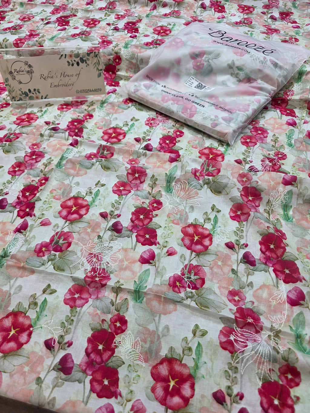 Bareeze printed 3pc plus embroidered