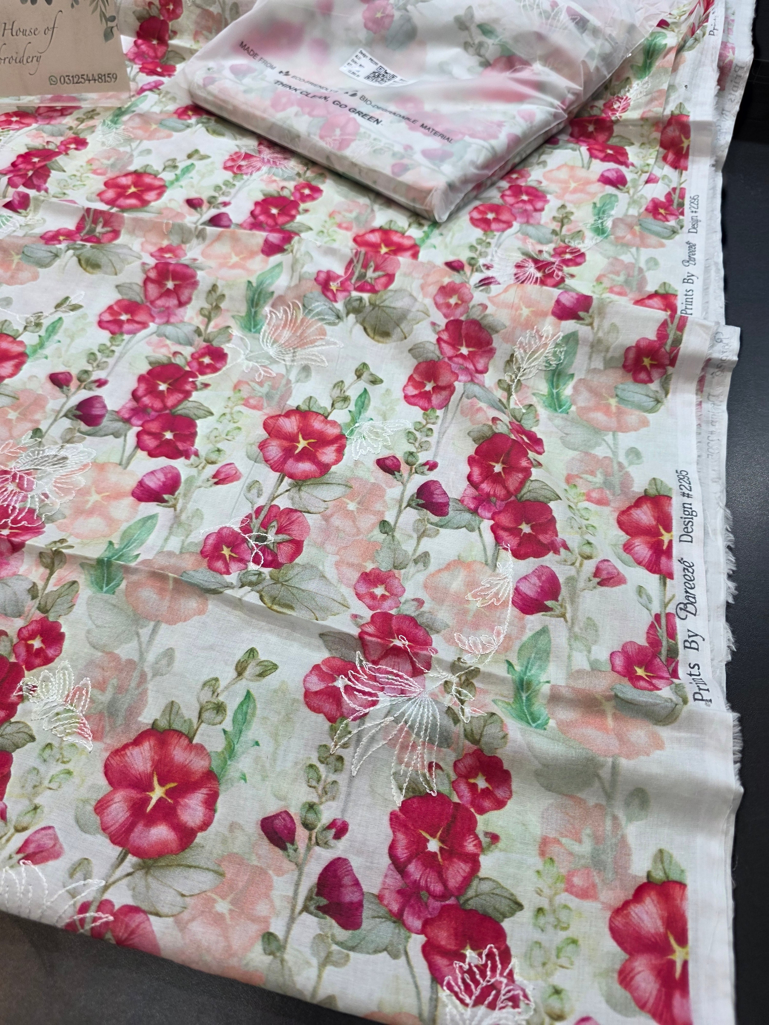 Bareeze printed 3pc plus embroidered