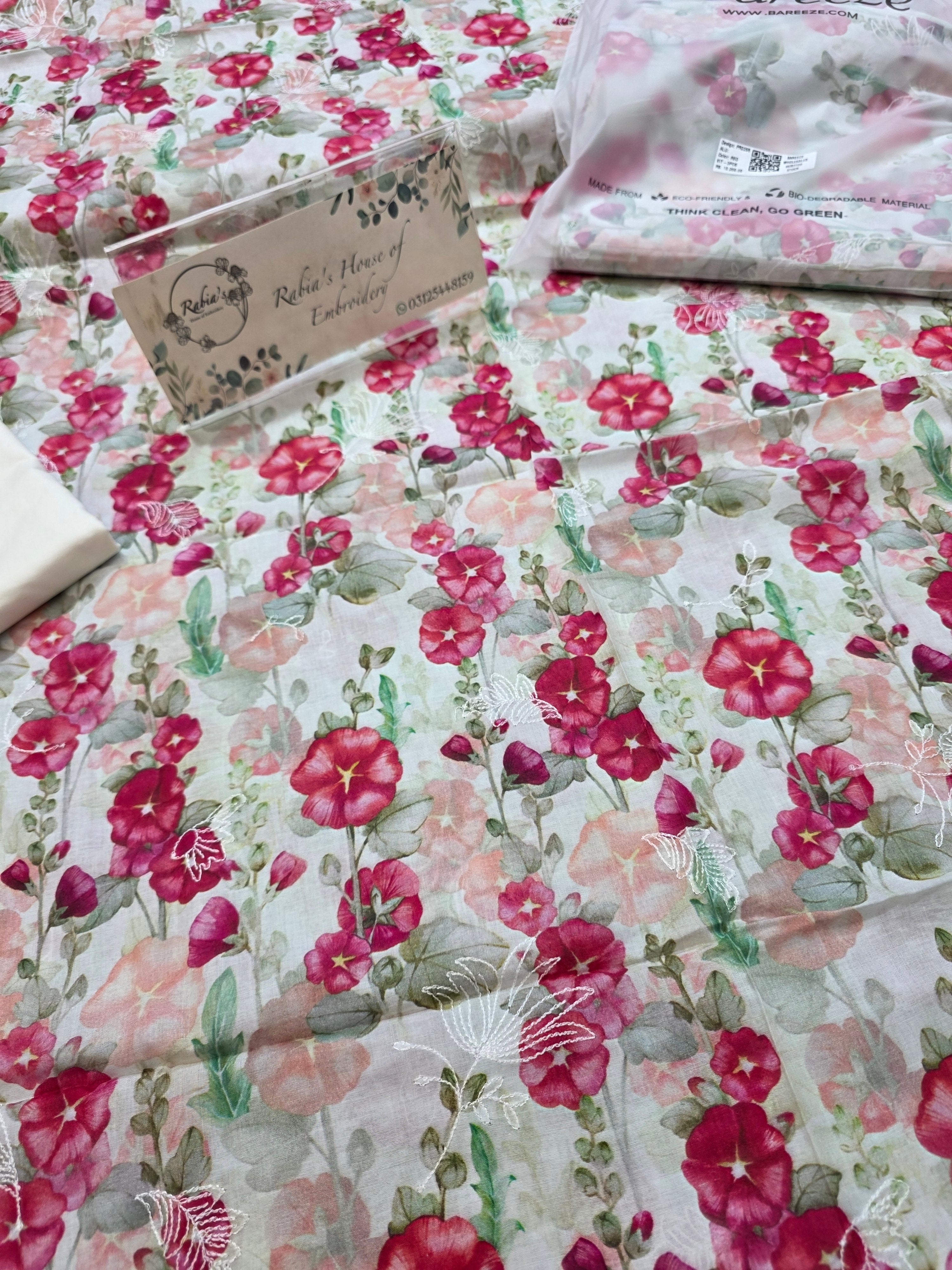 Bareeze printed 3pc plus embroidered