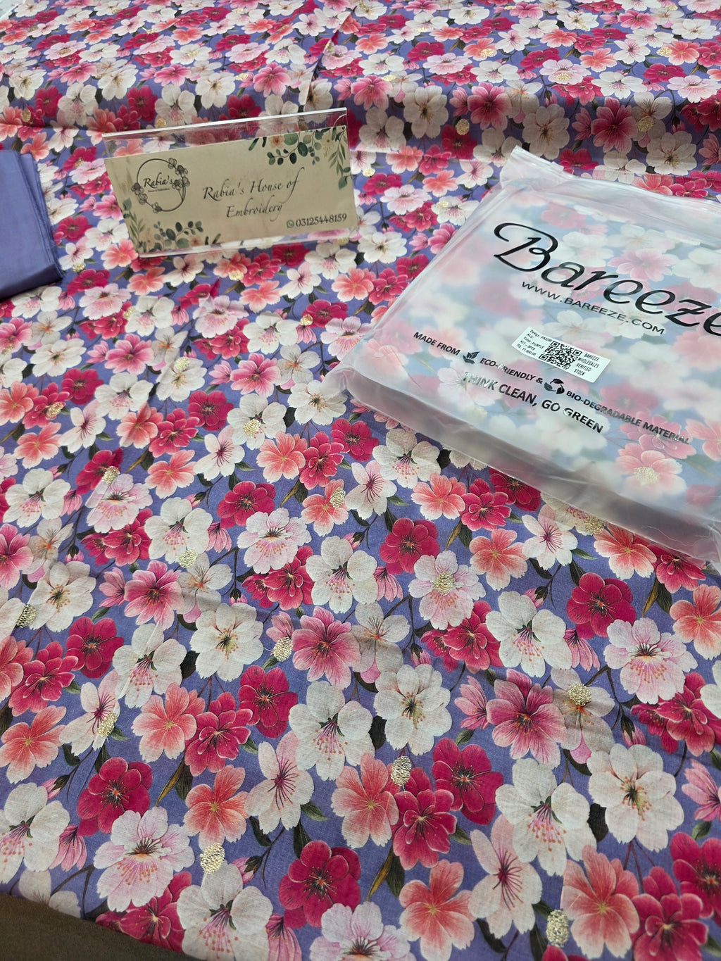 Bareeze printed 3pc plus embroidered