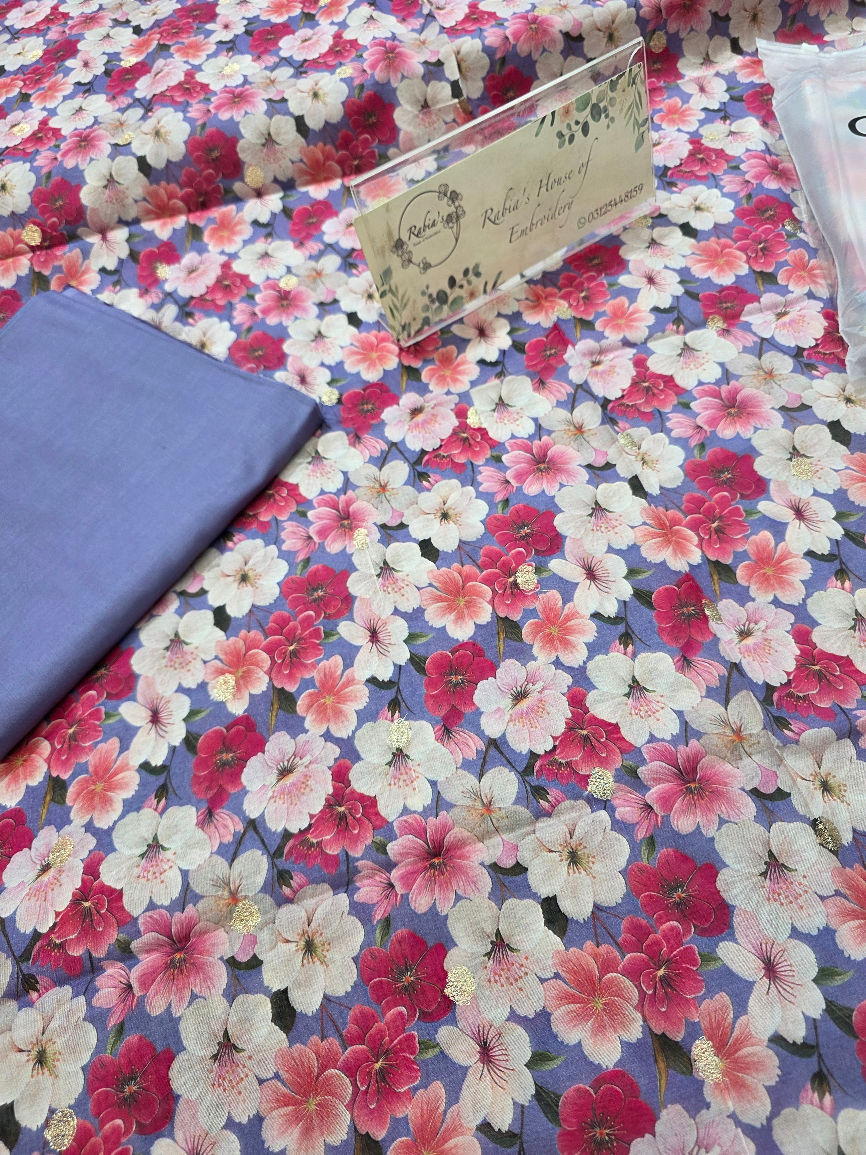 Bareeze printed 3pc plus embroidered