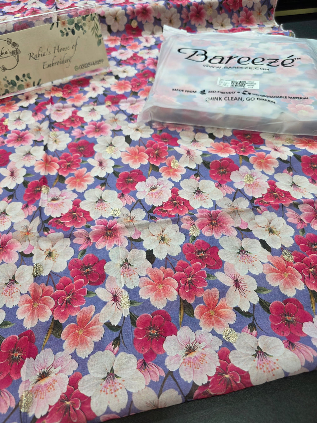 Bareeze printed 3pc plus embroidered