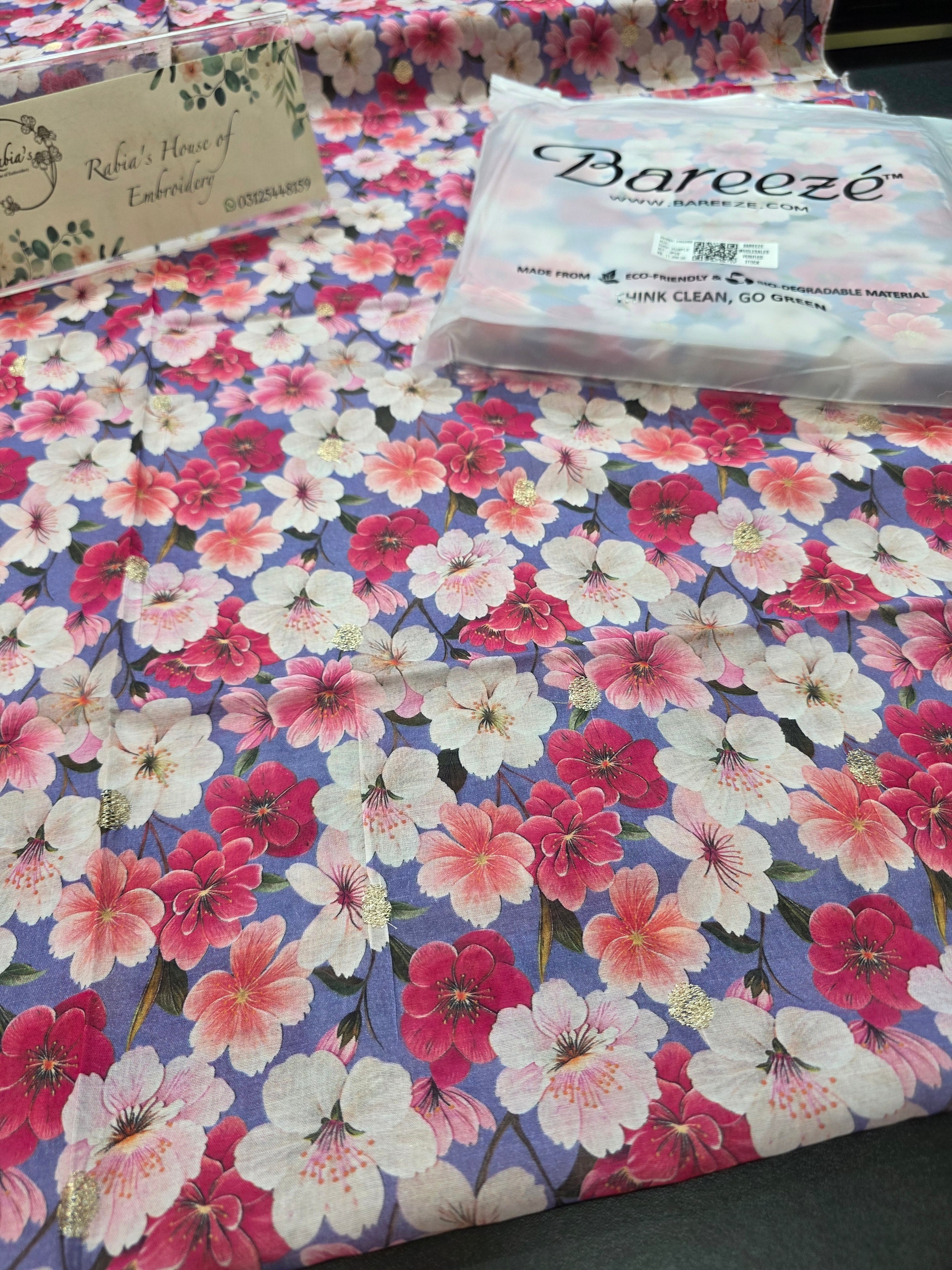 Bareeze printed 3pc plus embroidered