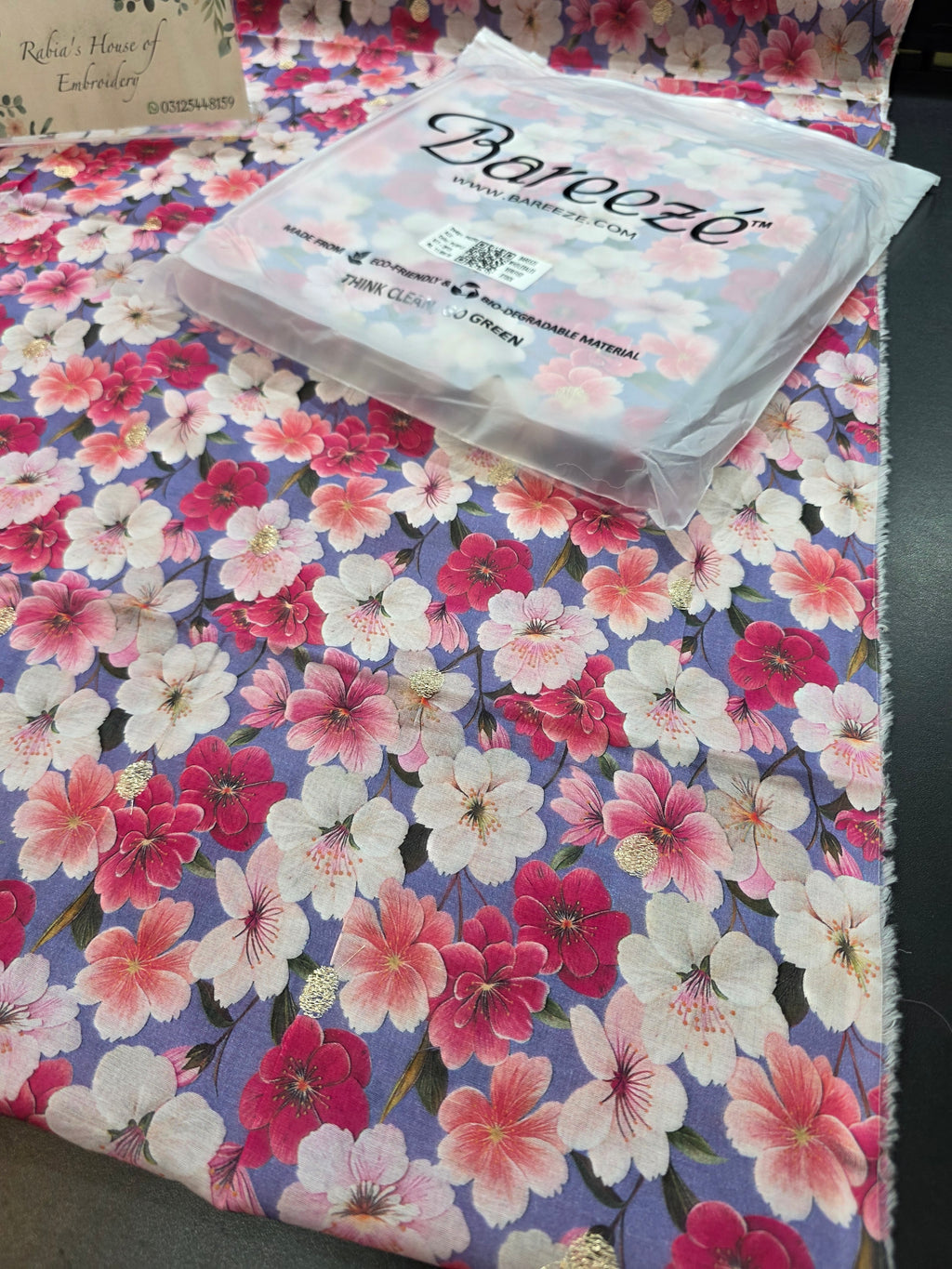 Bareeze printed 3pc plus embroidered