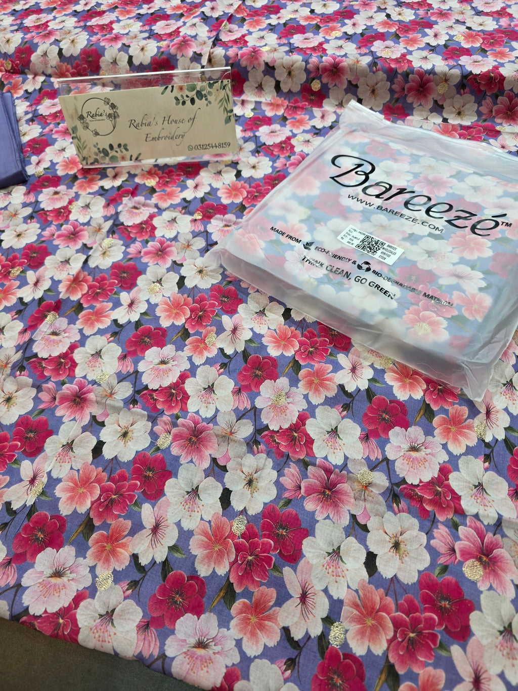 Bareeze printed 3pc plus embroidered