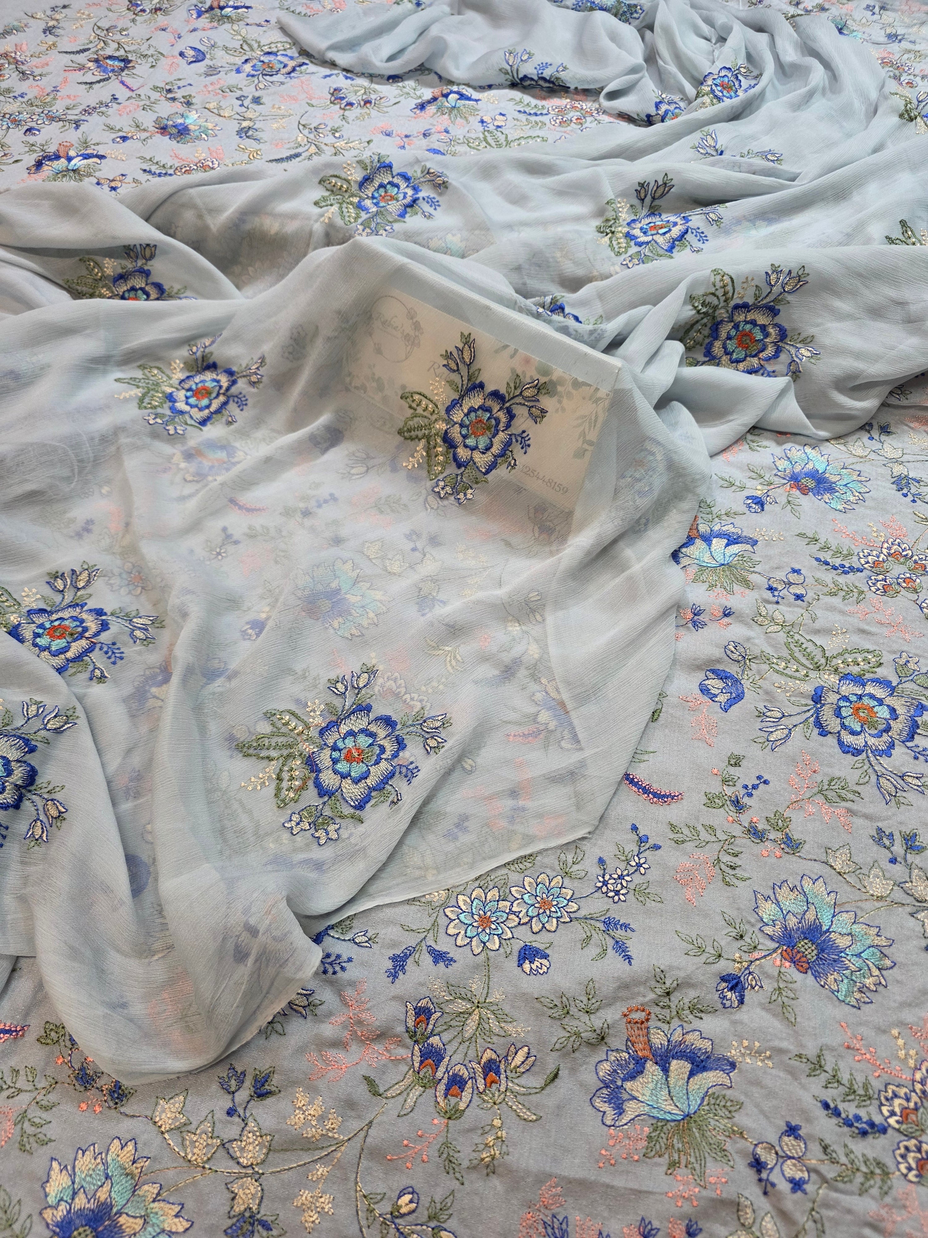 Winter kerandi 3pc allover embroidered with chiffon duppatta