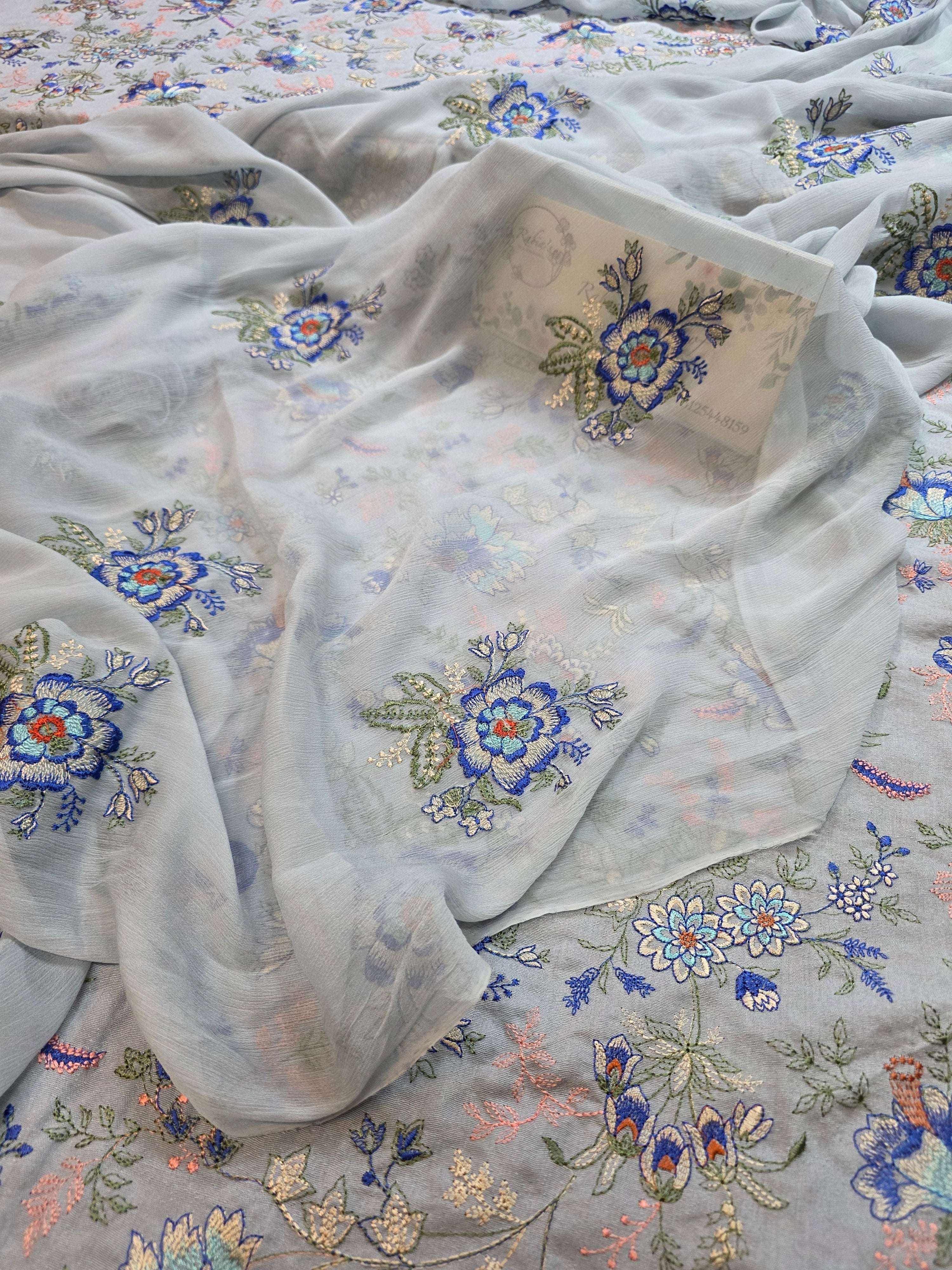 Winter kerandi 3pc allover embroidered with chiffon duppatta