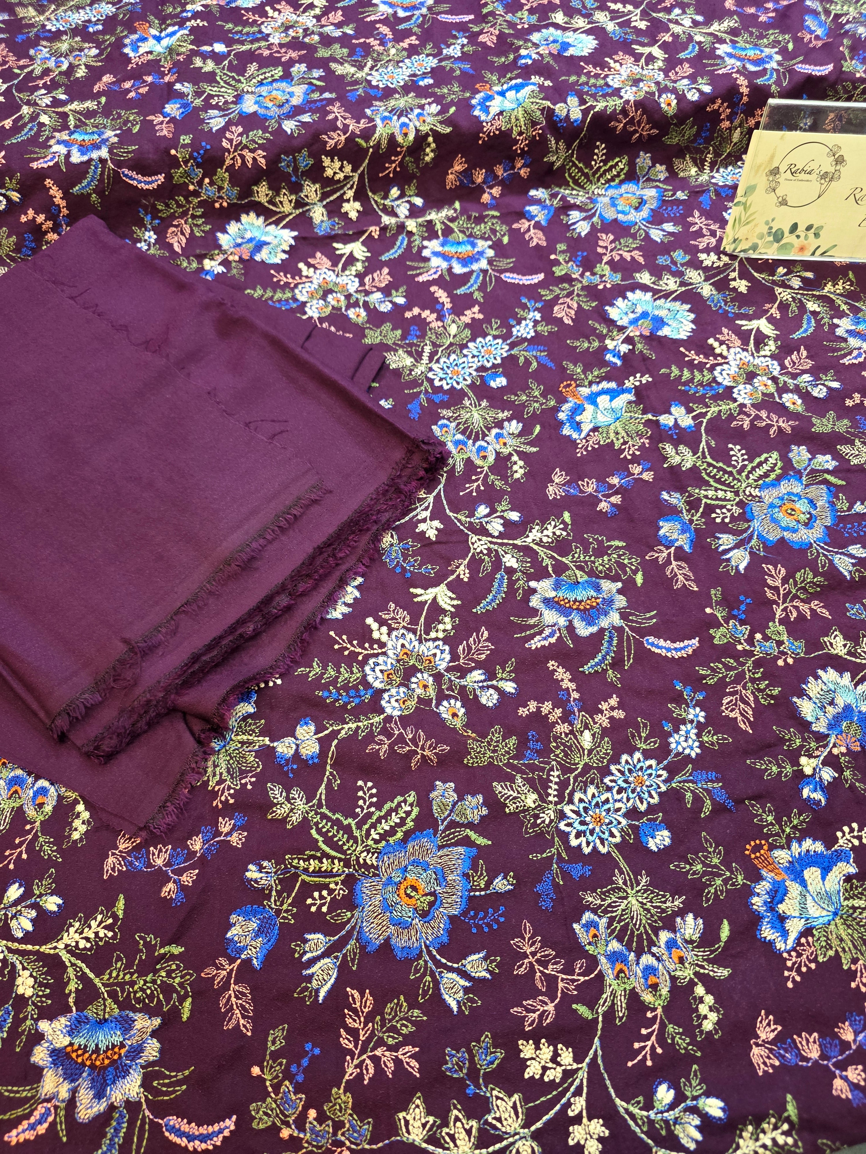 Kerandi 3pc allover embroidered with chiffon duppatta