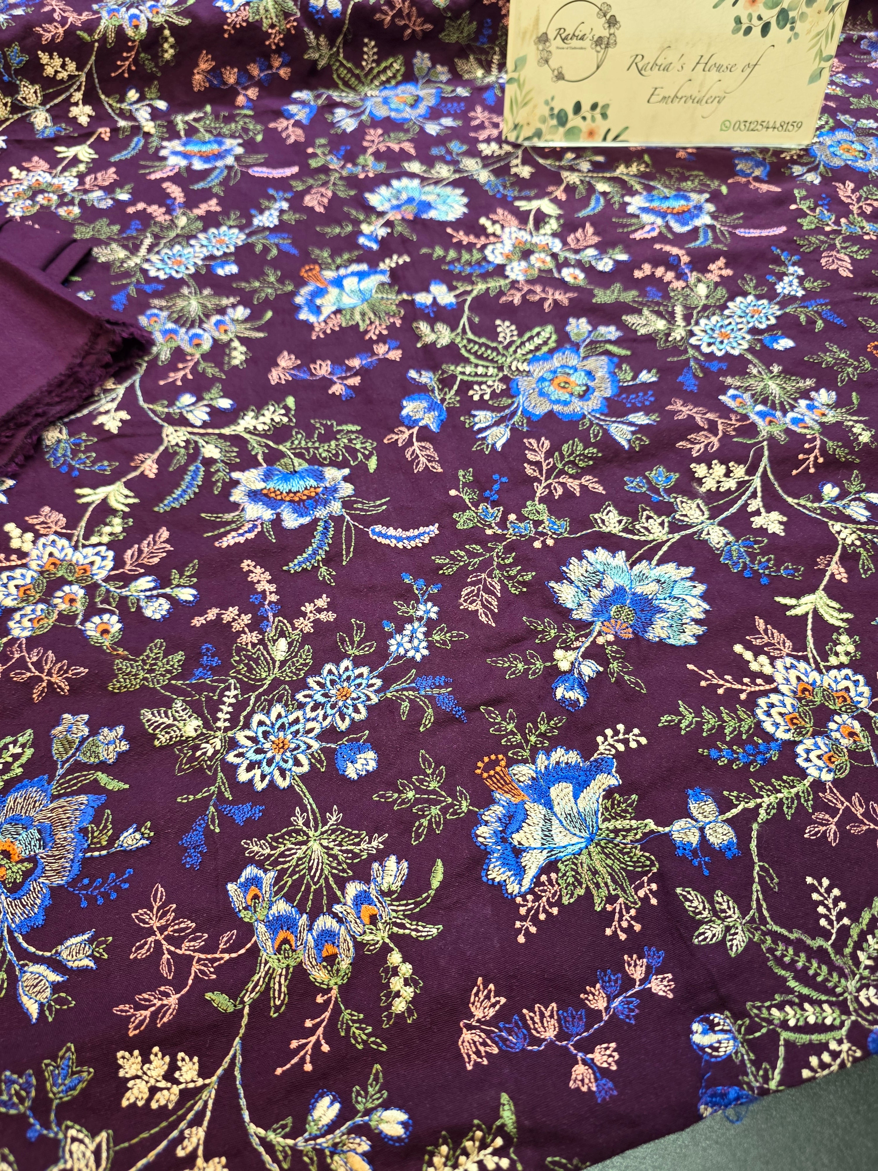 Kerandi 3pc allover embroidered with chiffon duppatta