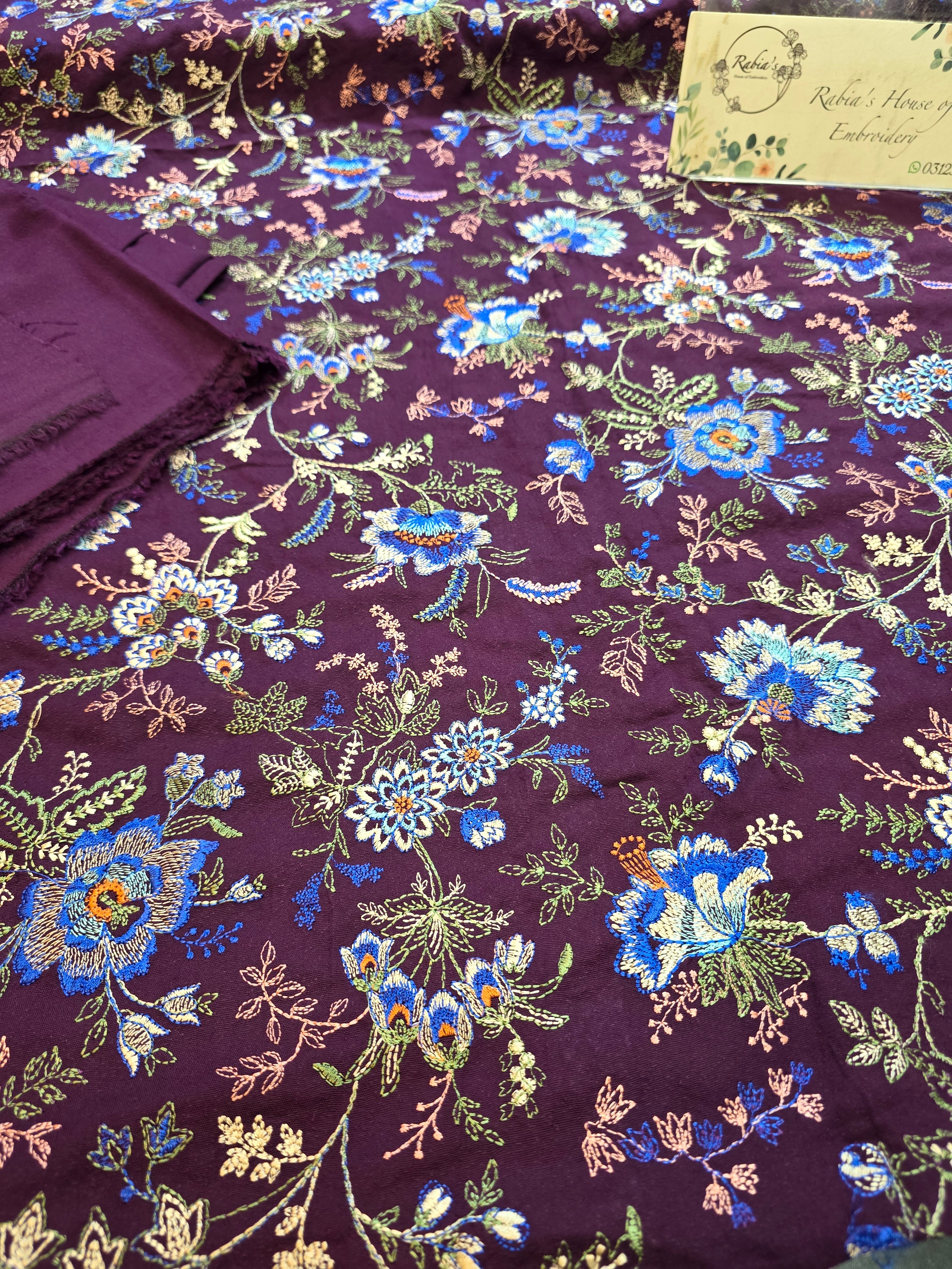 Kerandi 3pc allover embroidered with chiffon duppatta
