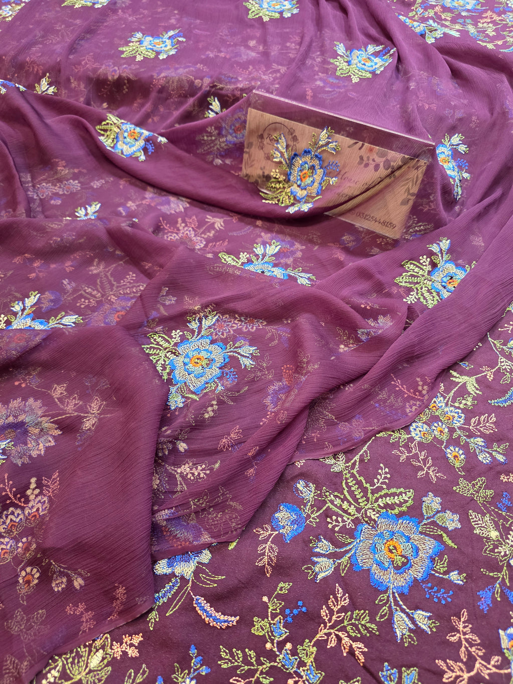 Kerandi 3pc allover embroidered with chiffon duppatta