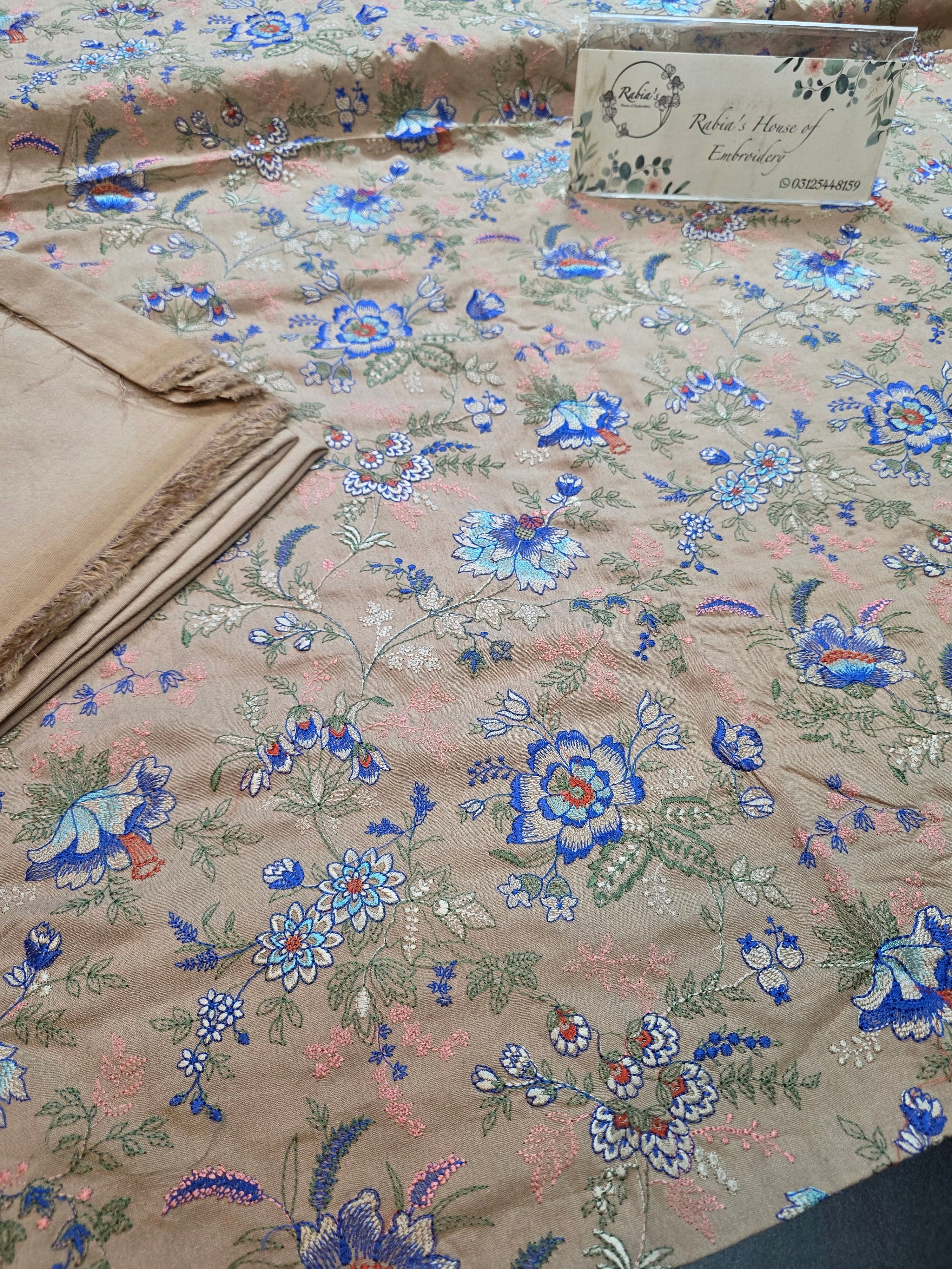 Winter kerandi 3pc allover embroidered with chiffon duppatta