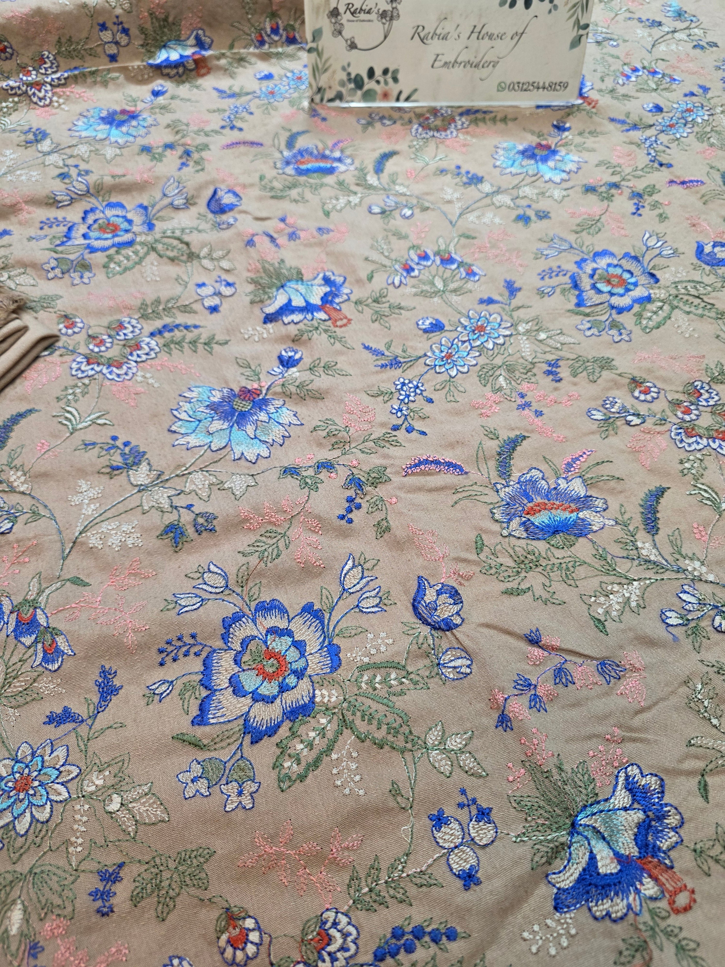 Winter kerandi 3pc allover embroidered with chiffon duppatta