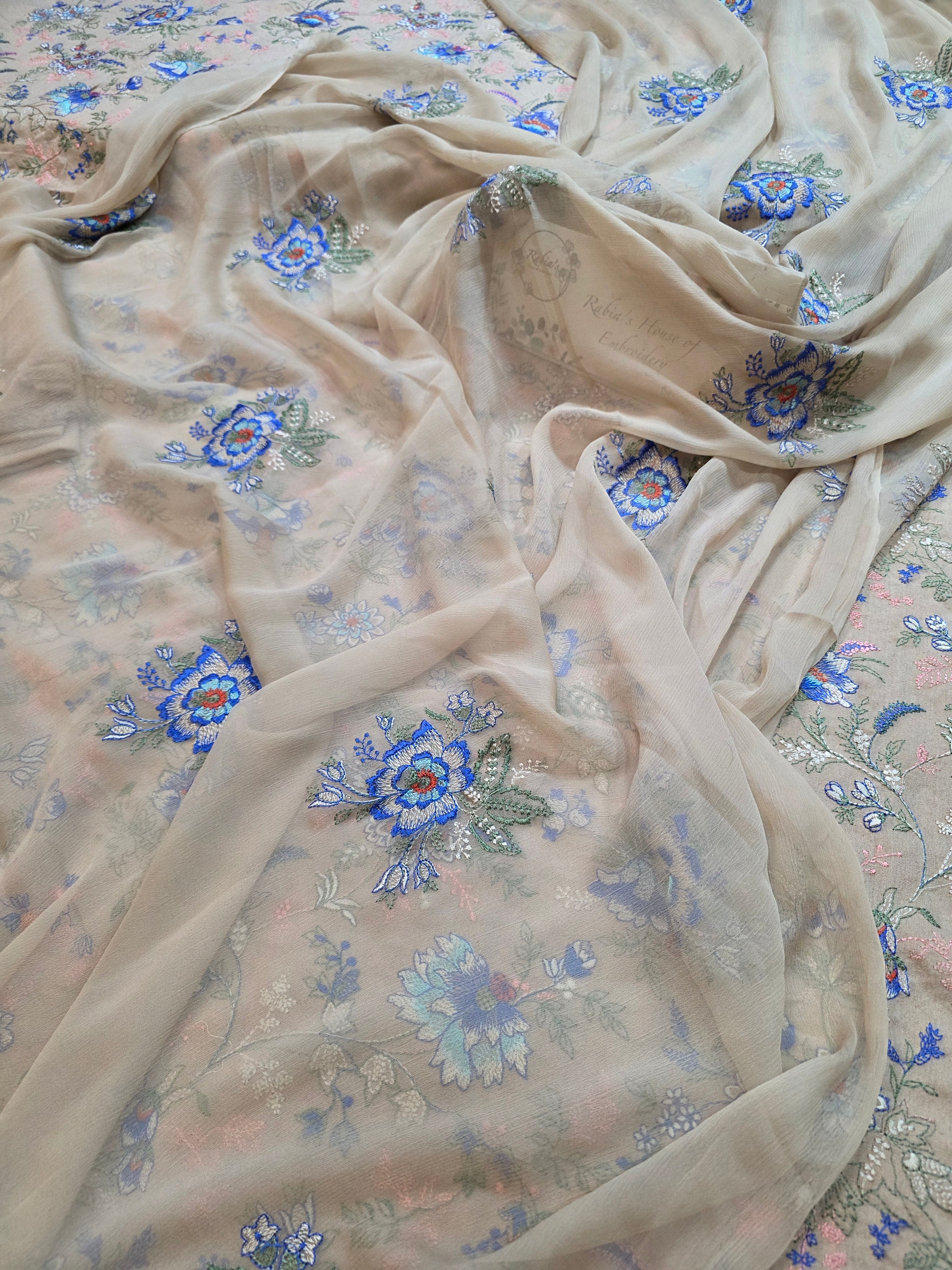Winter kerandi 3pc allover embroidered with chiffon duppatta