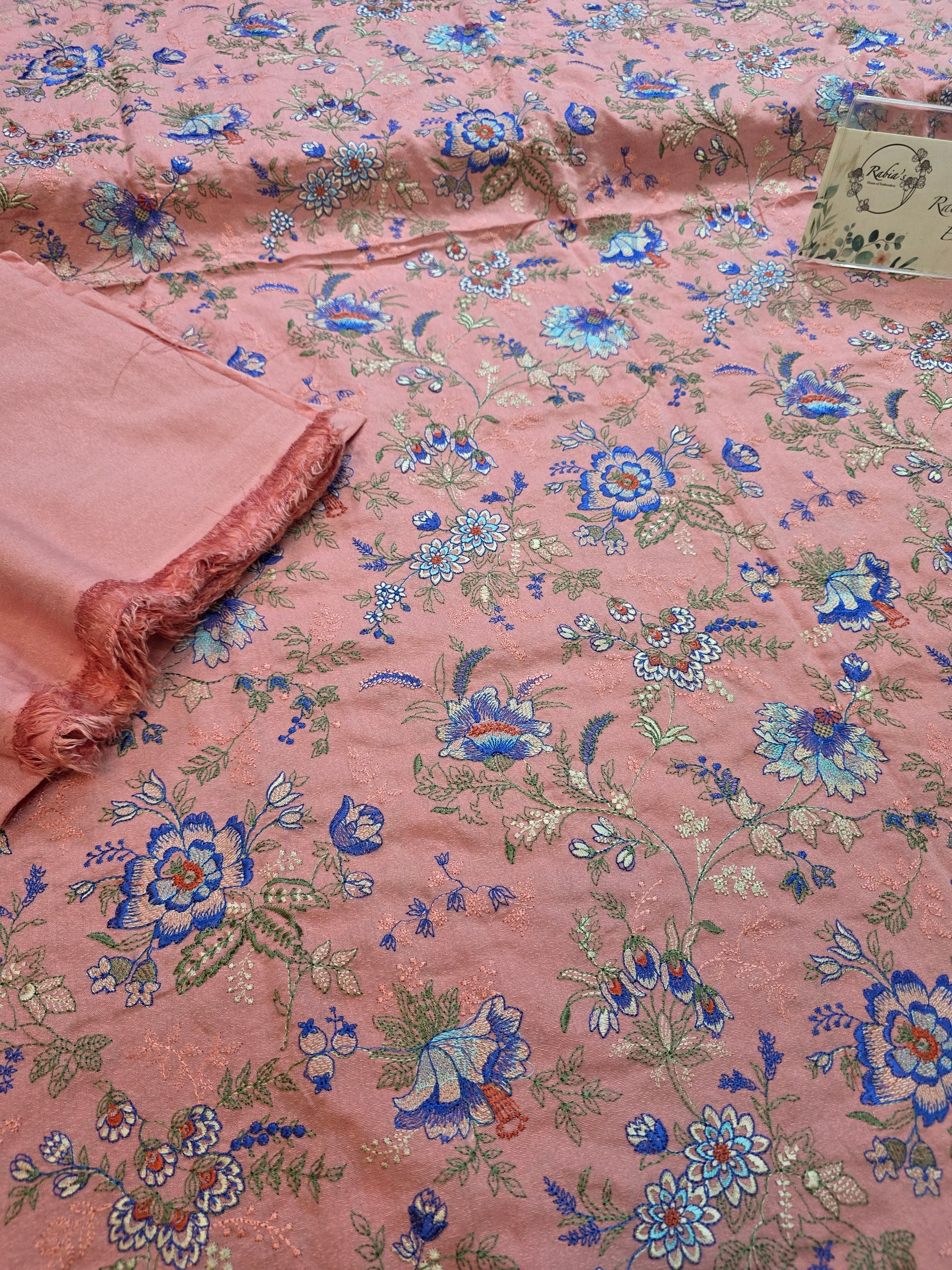 Winter kerandi 3pc allover embroidered with chiffon duppatta
