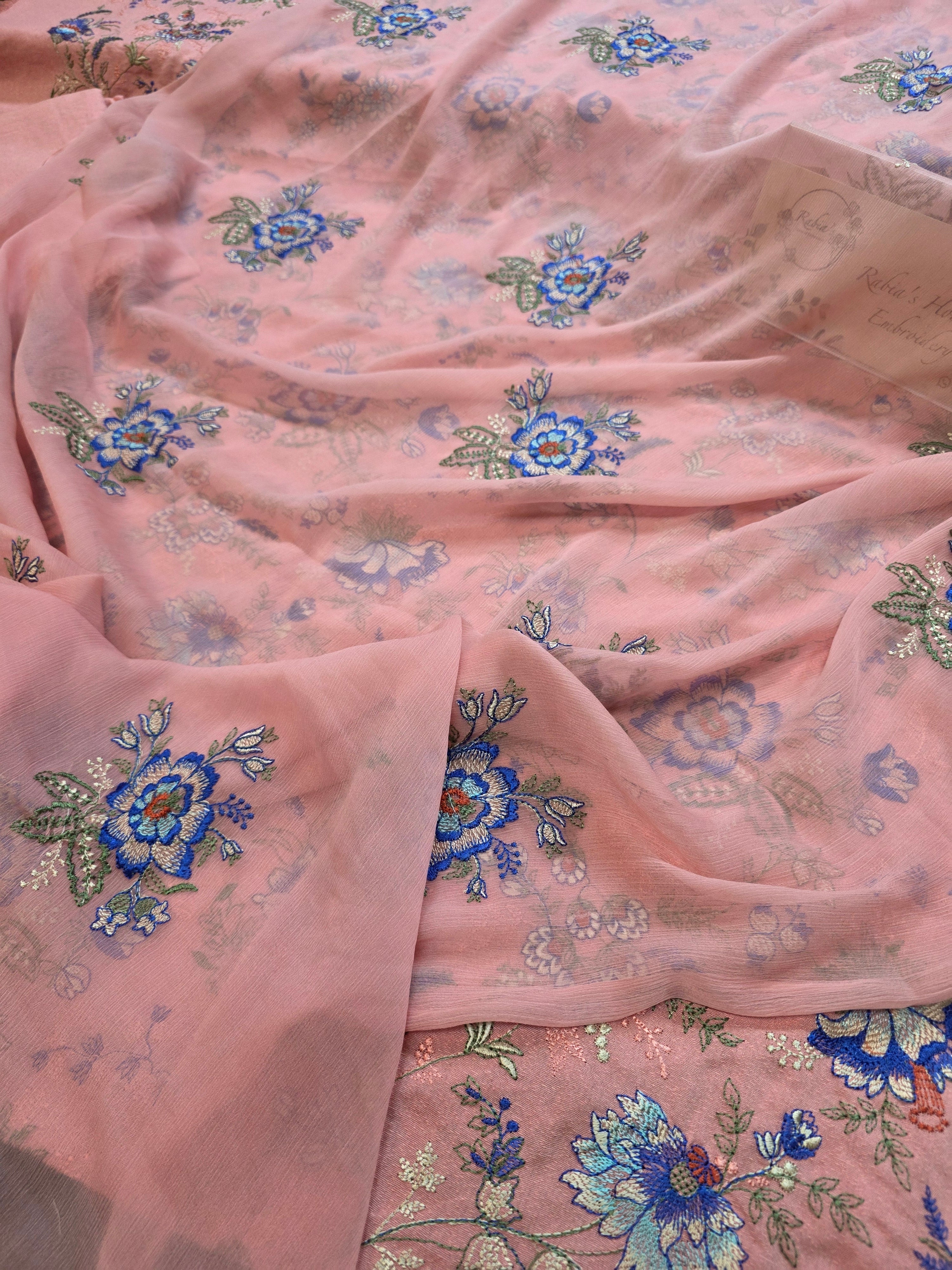 Winter kerandi 3pc allover embroidered with chiffon duppatta