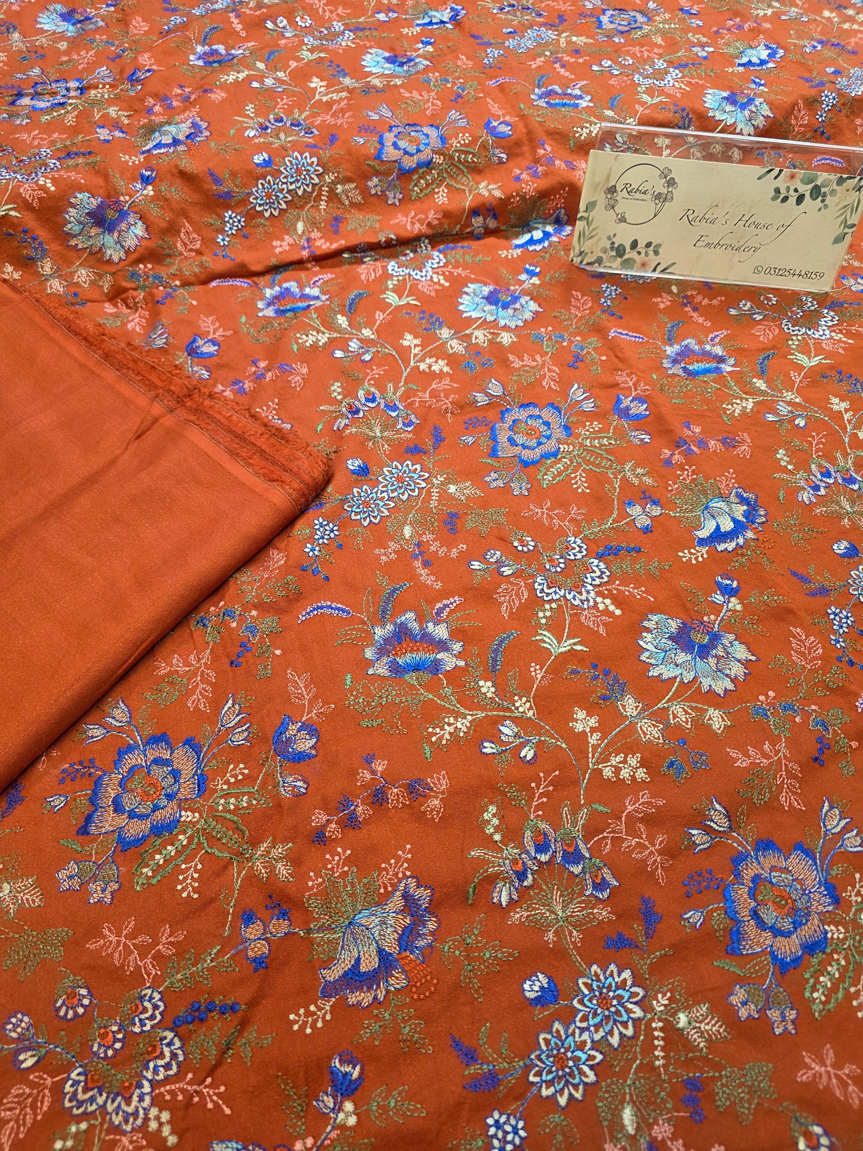Winter kerandi 3pc allover embroidered with chiffon duppatta