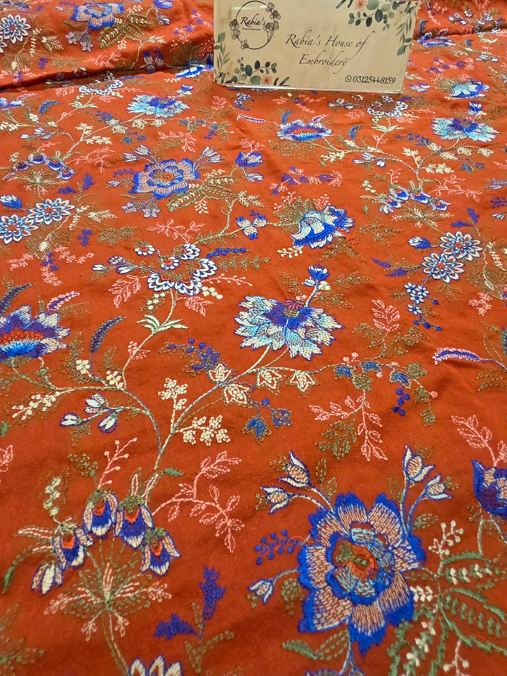 Winter kerandi 3pc allover embroidered with chiffon duppatta